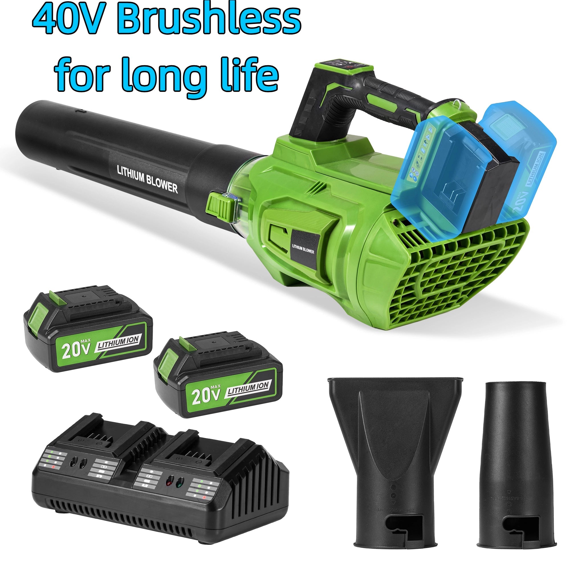 Naipo 620CFM 40V Leaf Blower Cordless with 2 X 4.0Ah Battery and Charger, Electric Leaf Blower with 5 Speed & Turbo Mode & Brushless Motor, Handheld Battery Powered Blower for Lawn Care/Garden/Yard - NAIPO