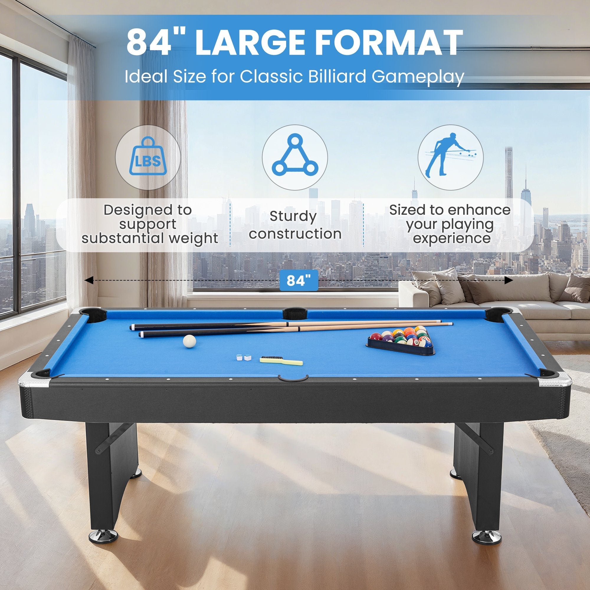 Naipo 7FT Pool Table Billiard Table with Cues,Rack Triangle,Pool Ball Set,Table Brush,Chalk Cubes Complete Set Pool Table For Family Friends Villa Home Entertainment Room Office - NAIPO