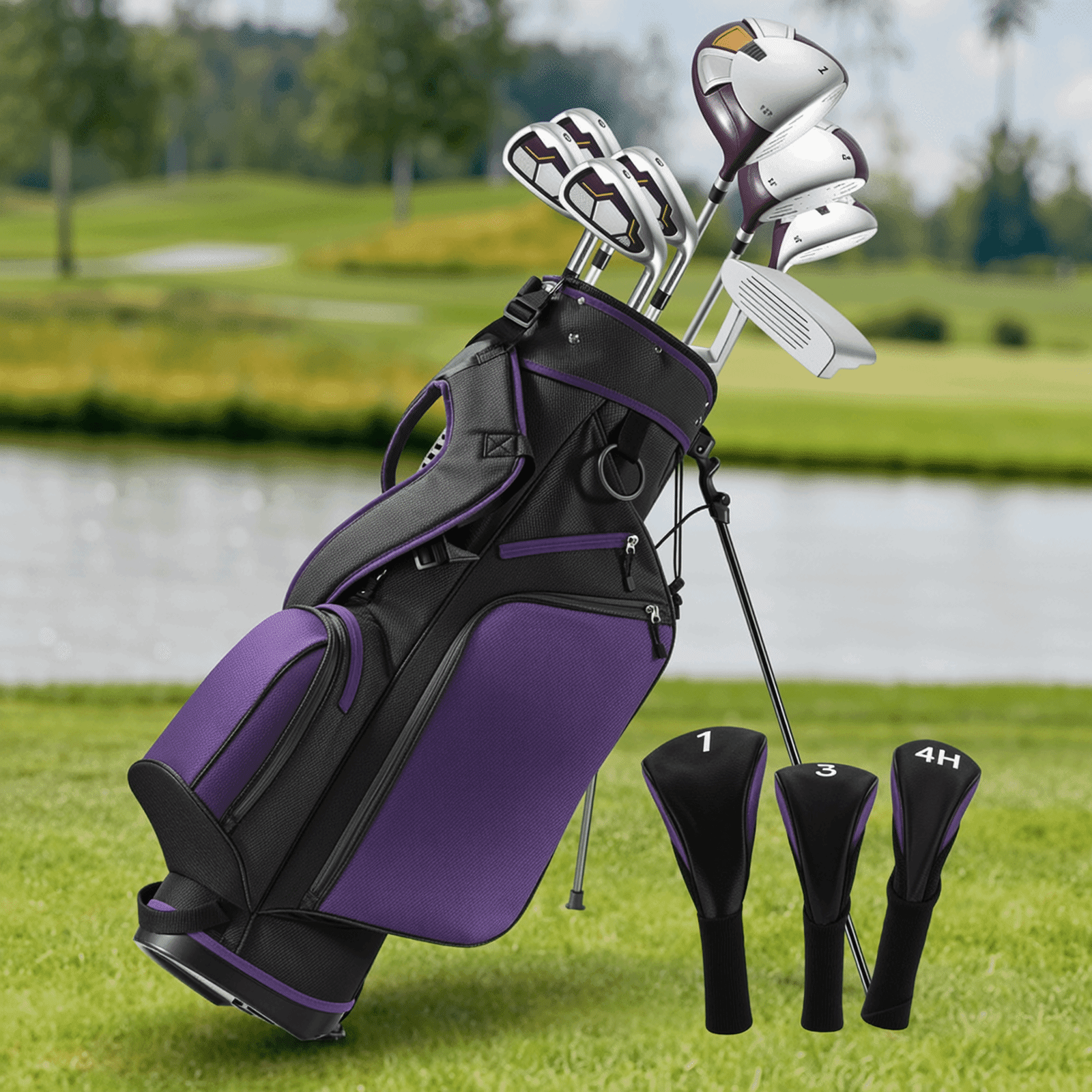 Naipo 8 Golf Club Set with Purple - Silver Lightweight Design 3 Head Covers Vertical Bag Right Hand for Womens and Beginners - NAIPO