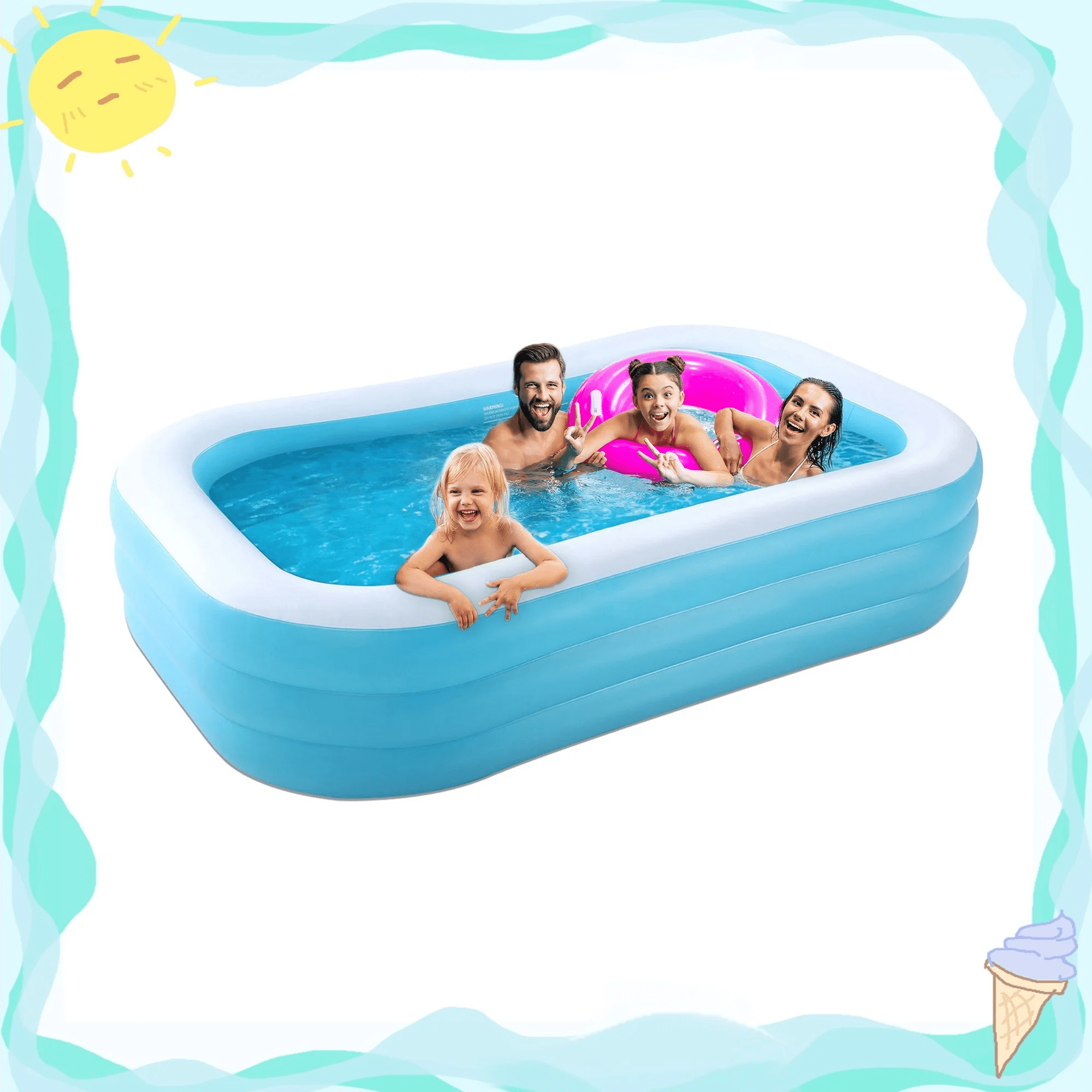 Naipo 95In Inflatable Swimming Pool Family Inflatable Pool Full - Sized Blow Up Pool Square Easy Set 95''*56''*22'' For Summer Play - NAIPO