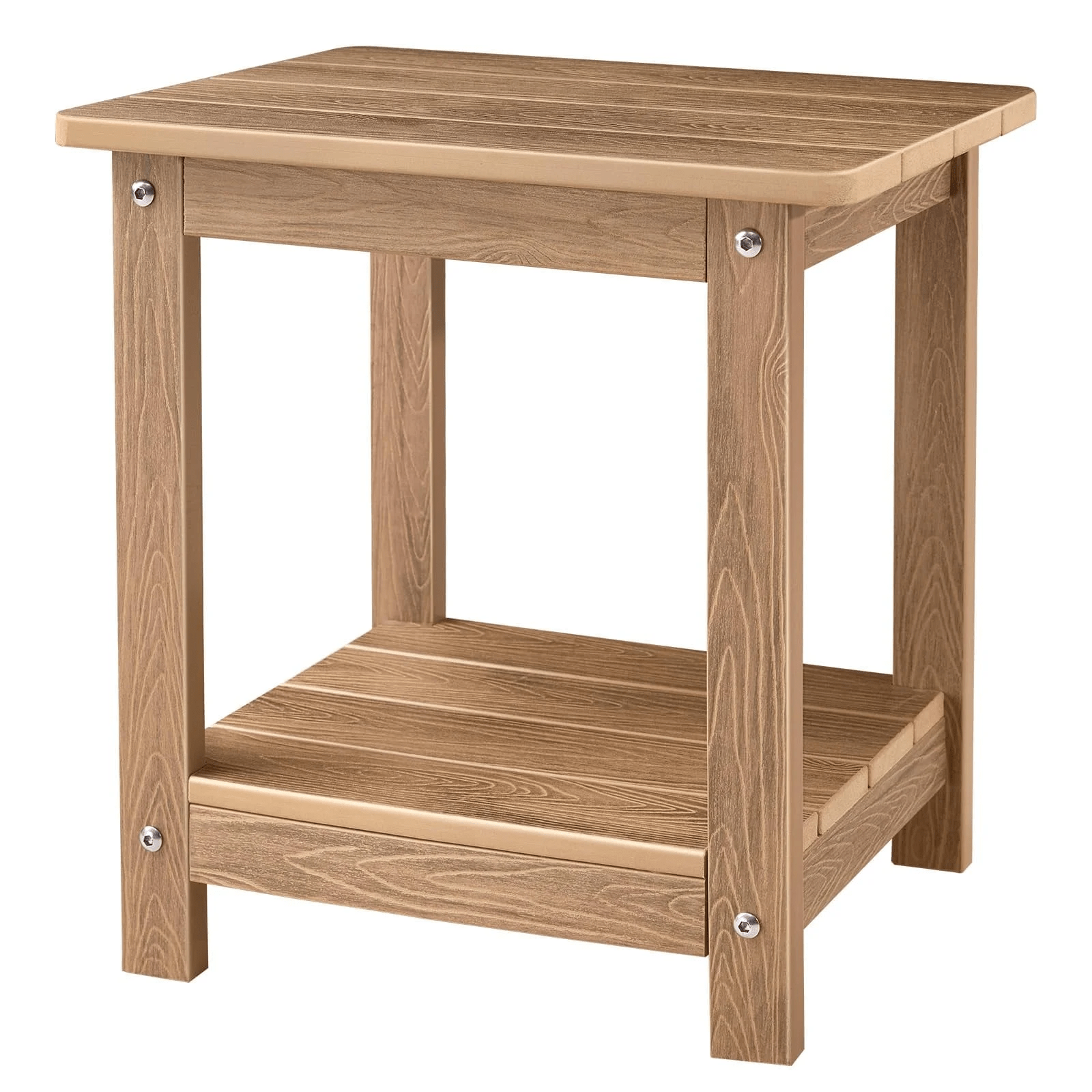 Naipo Adirondack Outdoor End Side Table Rectangular Weather Resistant HDPS for Patio, Deck, or Garden, Teak - NAIPO
