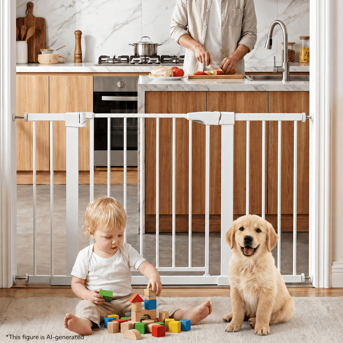 Naipo Baby Safety Gate,29.93–48.81 inch Wide Walk Through Baby Gate,2-in-1 Hardware/Pressure Mount,Auto-Close & Dual Lock for Doorways/Stairs for Age 6 to 24 Months,White - NAIPO