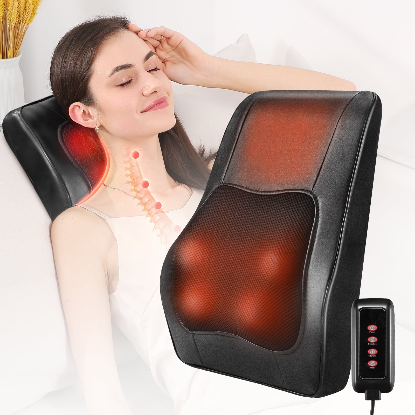 Naipo Back Massager with Heat, Massagers for Neck and Back, 3D Kneading Massage Pillow for Shoulder, Leg Muscle Pain Relief, Gifts for Mom Dad - NAIPO