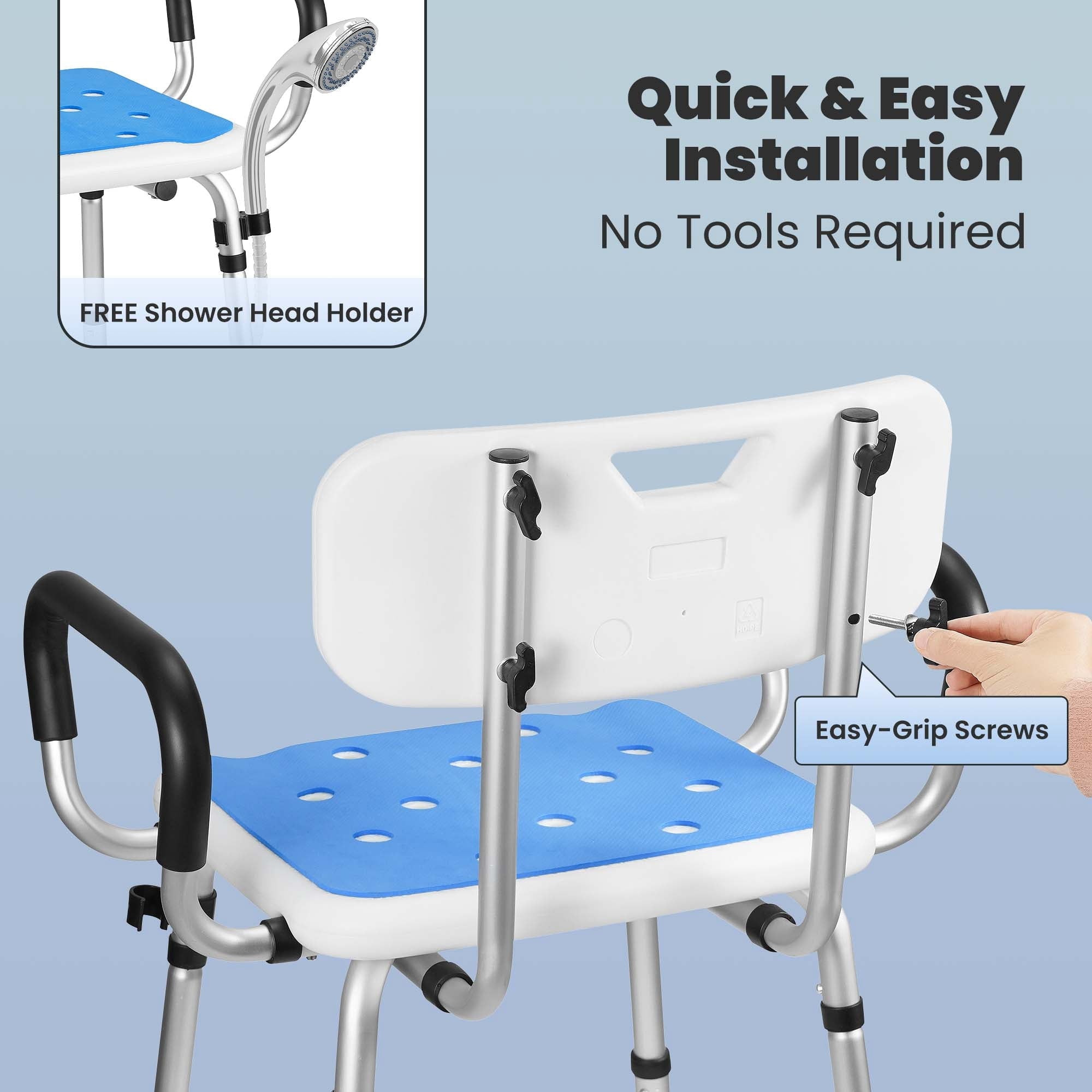 Naipo Bath Chair with Arms, Medical Shower Seat, Bariatric Bath Stool Safety Shower Bench with Reinforced Crossing Bar for Elderly, Adults, Disabled - NAIPO
