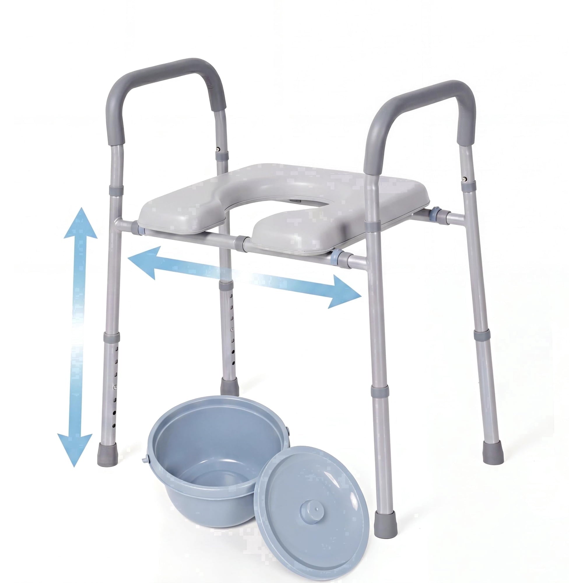 Naipo Bedside Commode for Seniors, 300lbs Raised Toilet Seat with 7.5QT Removable Bucket & Soft Seat Plate, 3-in-1 Adjustable Height Toilet - NAIPO