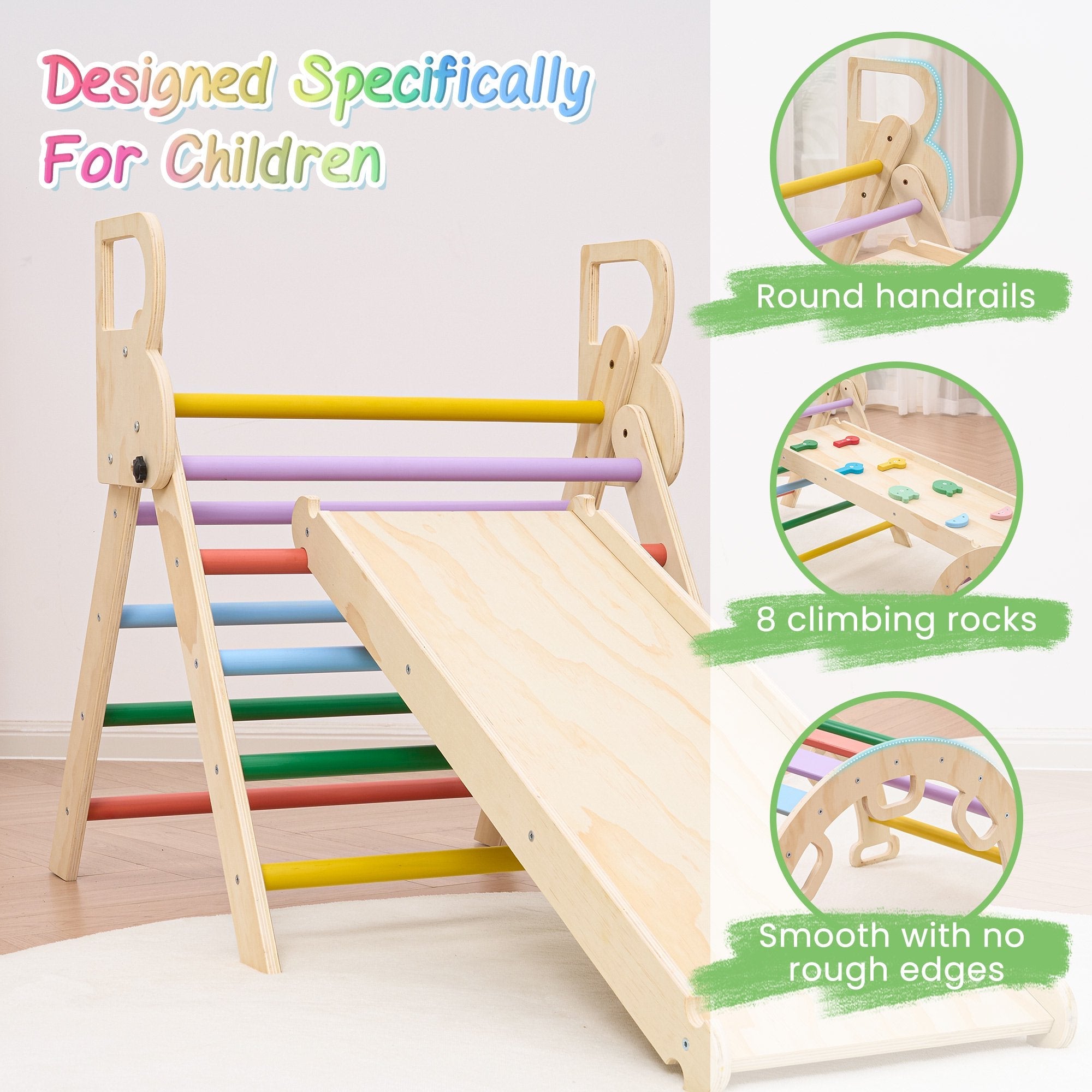 Naipo Climbing Set Pikler Triangle Set Toddler Climbing Indoor Kids Playground with Ramp,Arch and Foldable Triangle - NAIPO