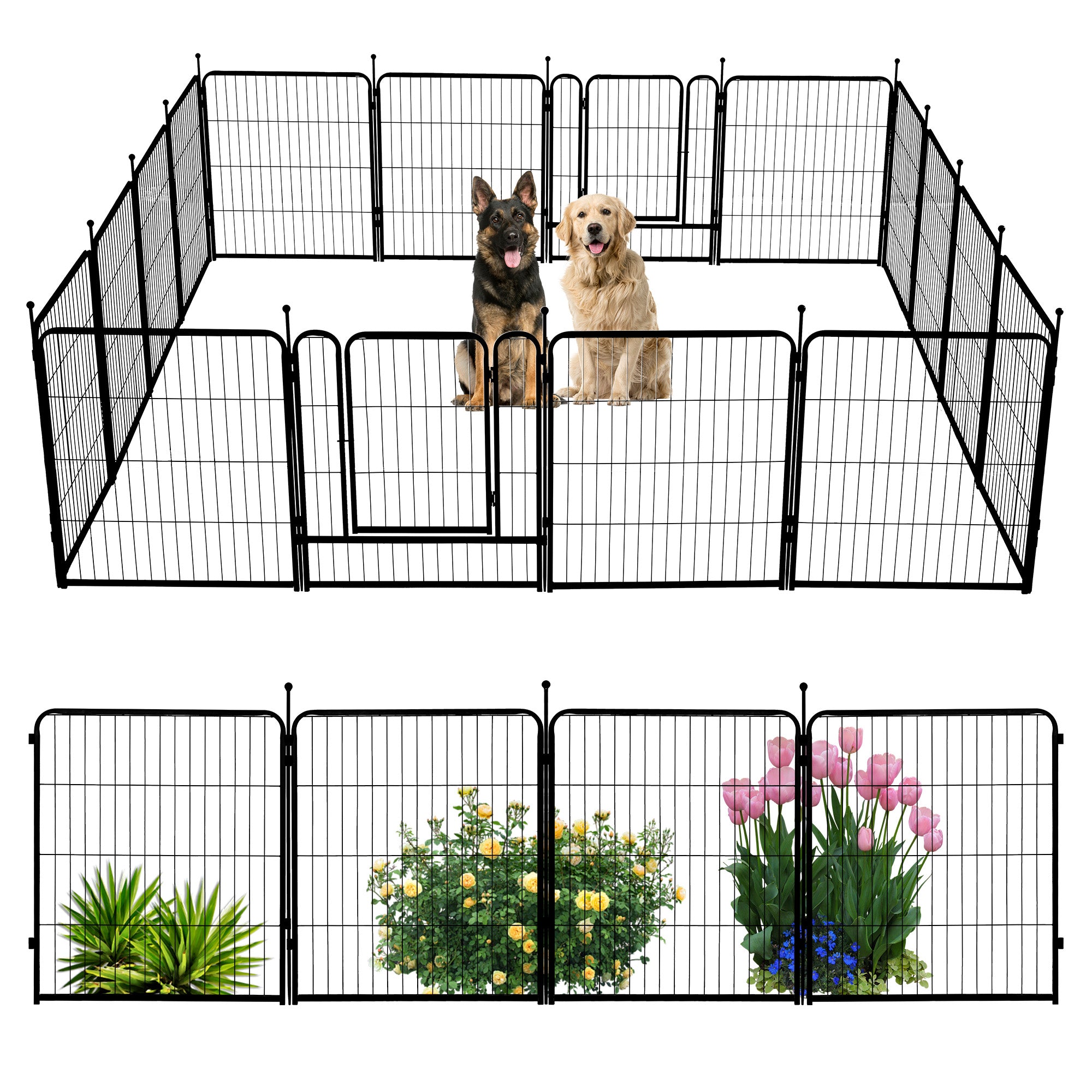 Naipo Dog Playpen for Large Dogs, 32in 16 Panels Portable Dog Fence, Outdoor Playyard for Dog/Puppy, Portable, Black - NAIPO