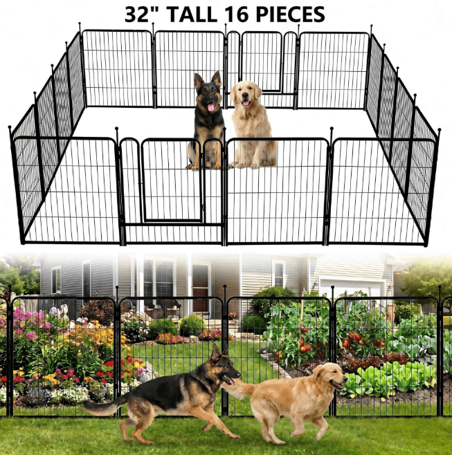 Naipo Dog Playpen for Large Dogs, 32in 16 Panels Portable Dog Fence, Outdoor Playyard for Dog/Puppy, Portable, Black - NAIPO