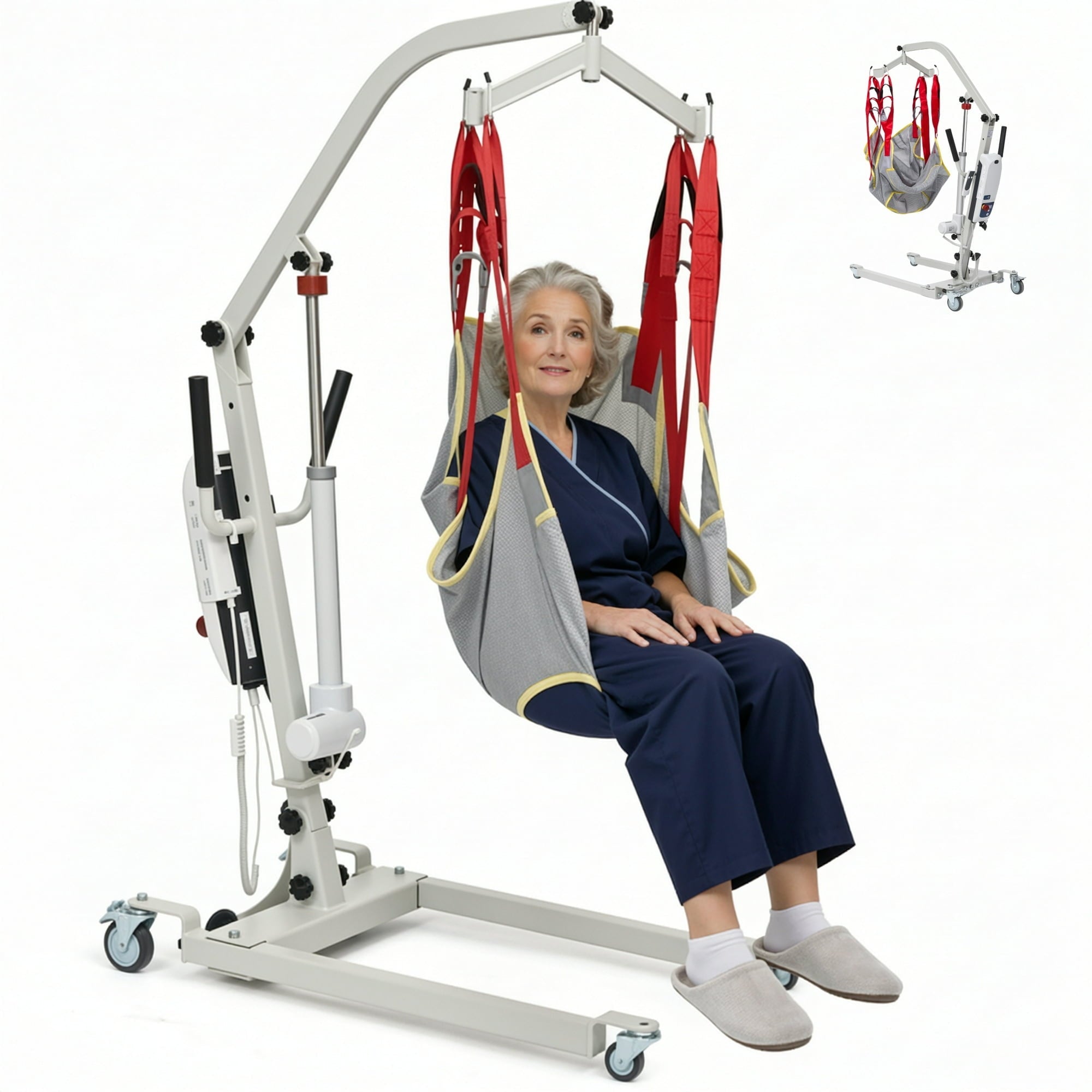 Naipo Electric Transfer Patient Lift, Medical Carbon Steel Body Transfer Lift w/Sling for Seniors, Bed & Chair Use, 510lb Weight Capacity, White - NAIPO