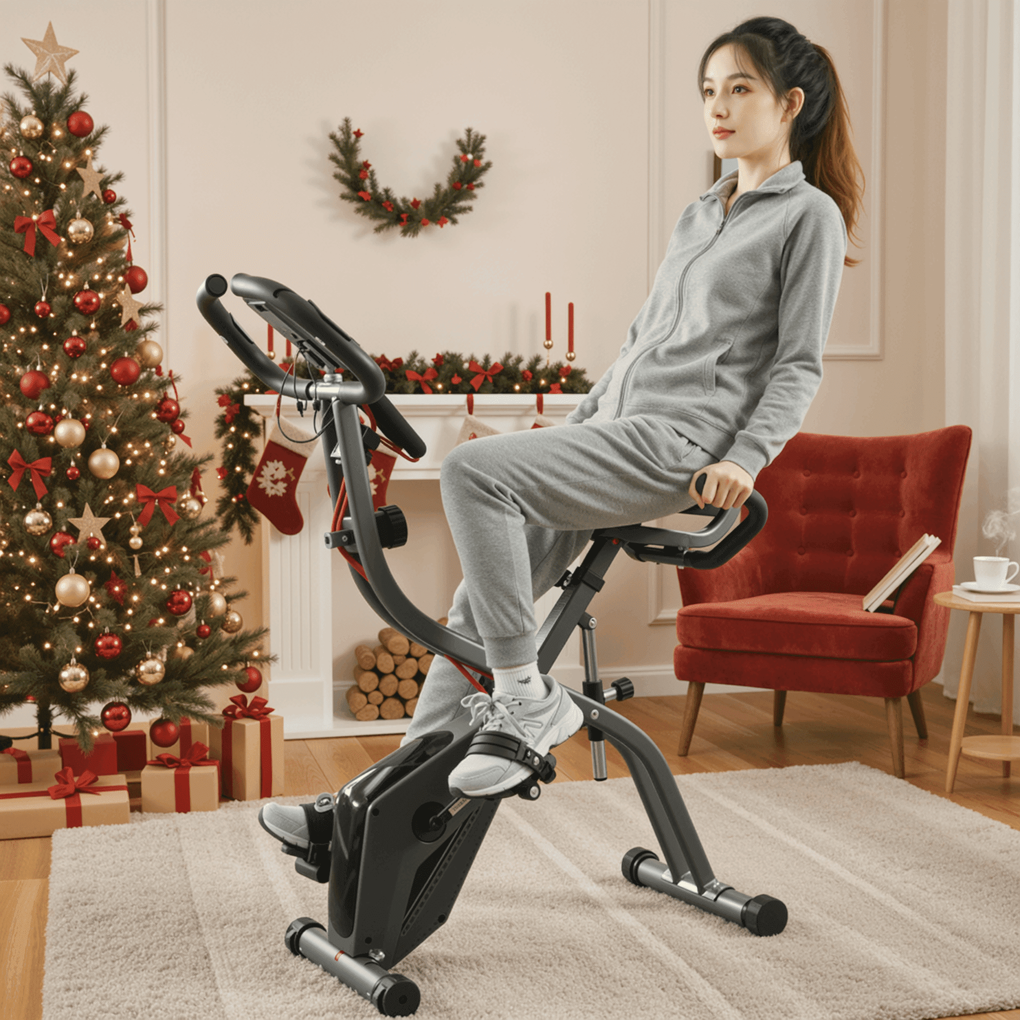 Naipo Exercise Bike 4 in 1 Folding Stationary Exercise Equipment 265 LBS Adjustable Resistance Cord for Home Workouts - NAIPO