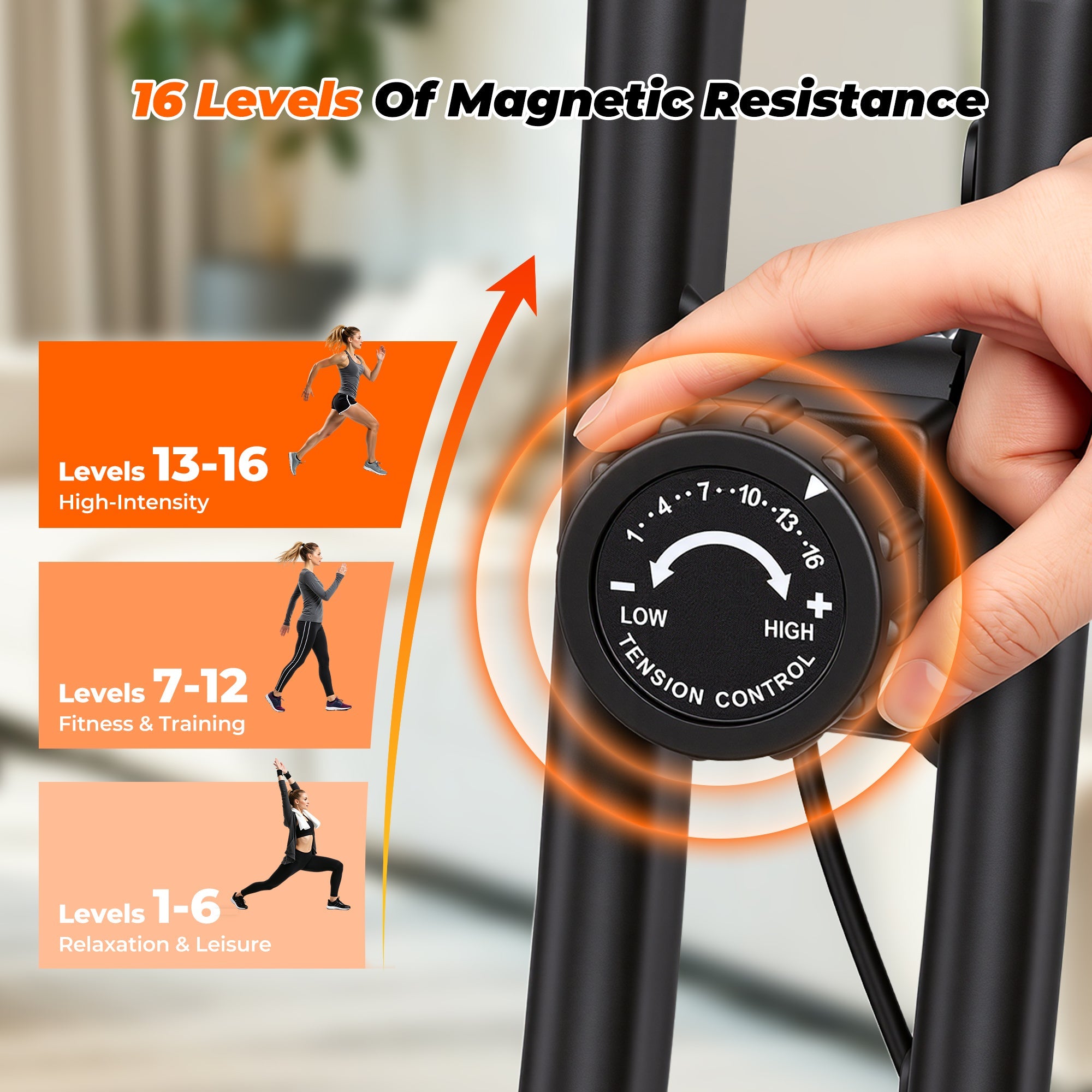 Naipo Exercise Bike Indoor 16 Level Magnetic Resistance Folding Stationary Bike with 265lbs Capacity Adjustable Seat Height Orange Color for Space Saving Home Use - NAIPO