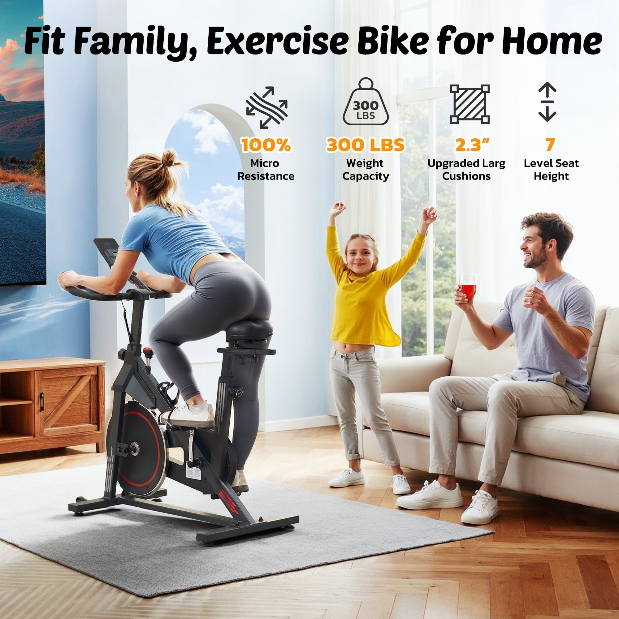 Naipo Exercise Bike Indoor Cycling Bike with 300lbs Big Seat Cushion for Home Cardio Leg Workout - NAIPO