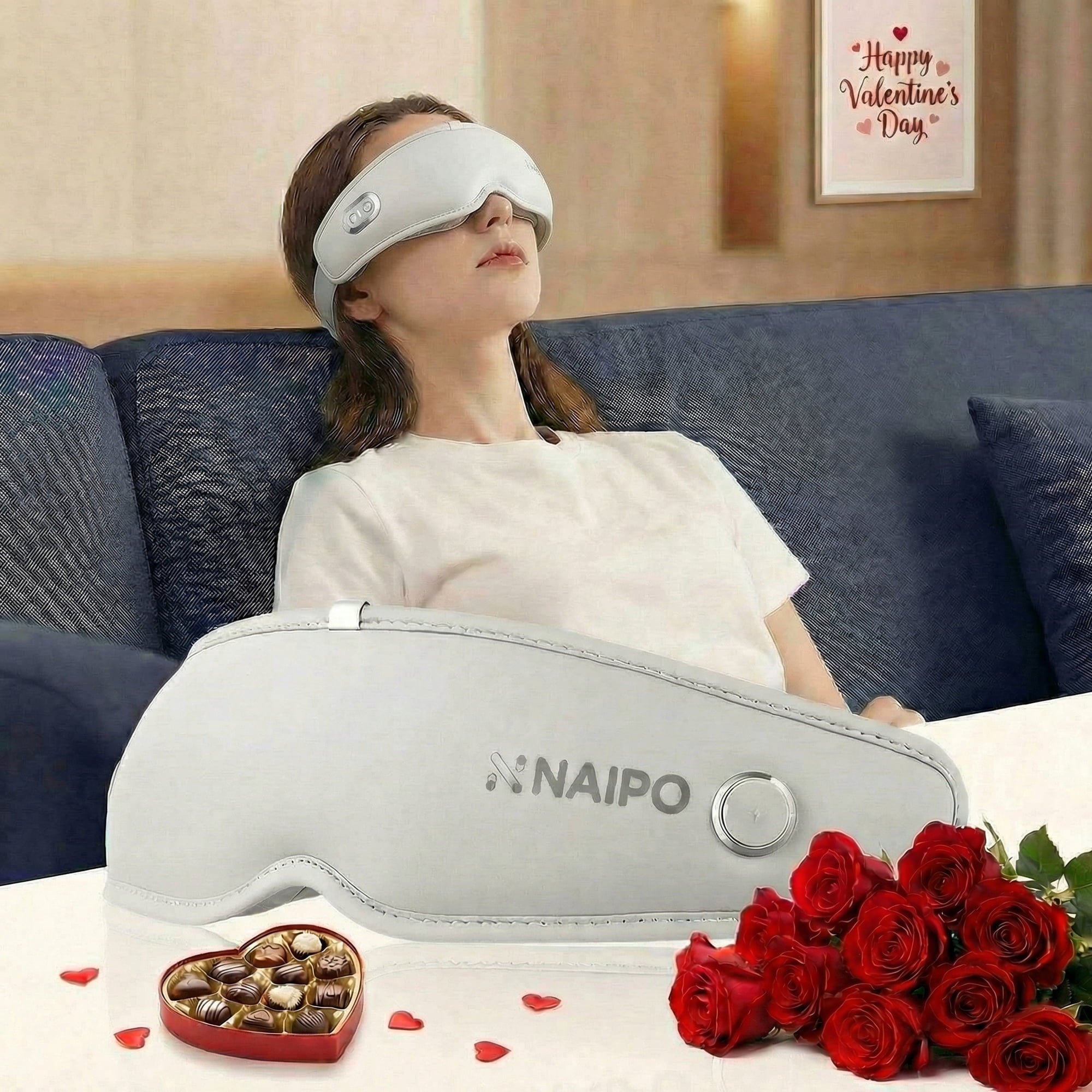 Naipo Eye Massager with Heat & Bone Conduction Audio, 3D Lightweight Eye Mask for Relieve Migraines, Birthday Gifts for Women - NAIPO