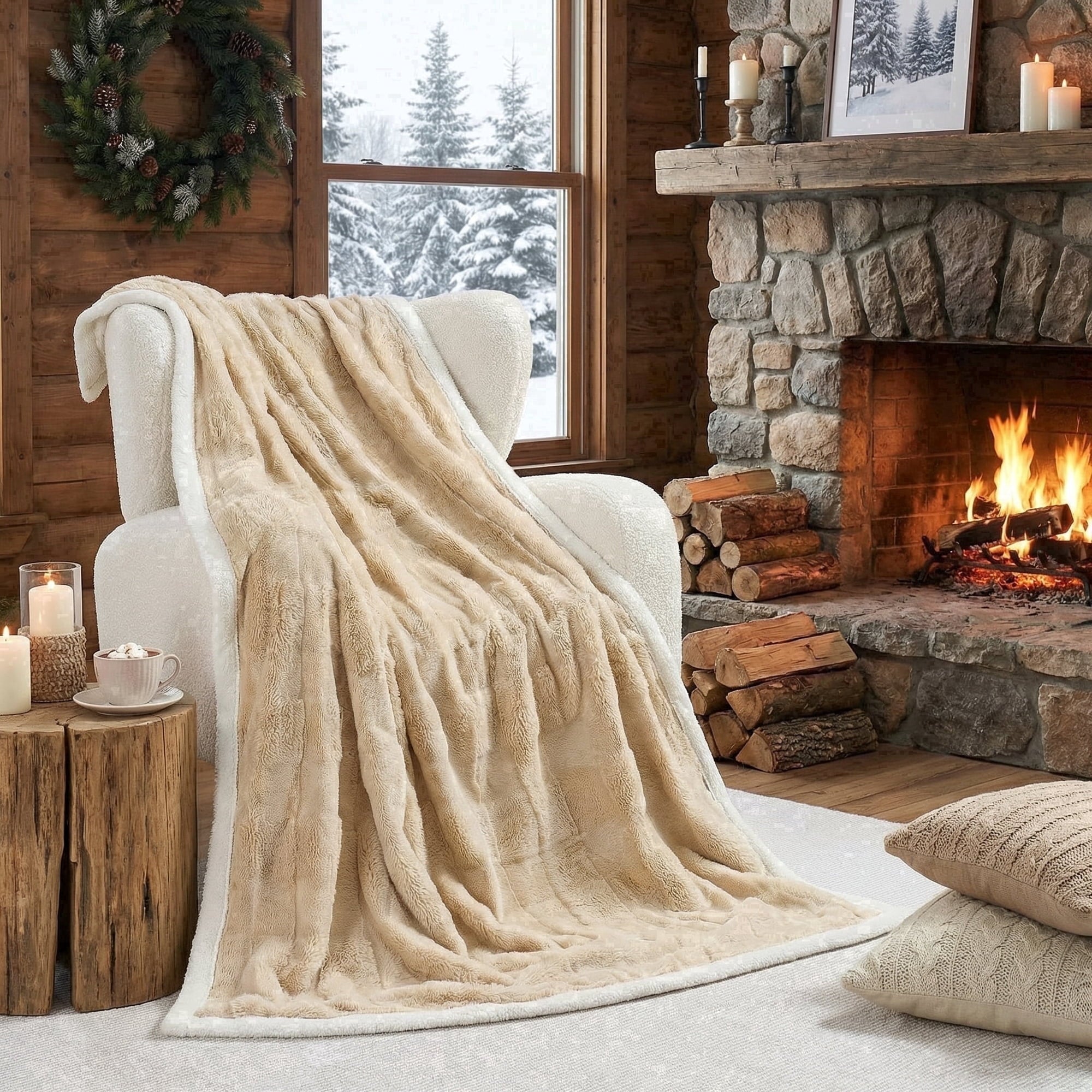 Naipo Faux Rabbit Fur Blanket 50x70 Inches Arctic Velvet Comfy Light Brown Blanket Ideal for Every Season - NAIPO