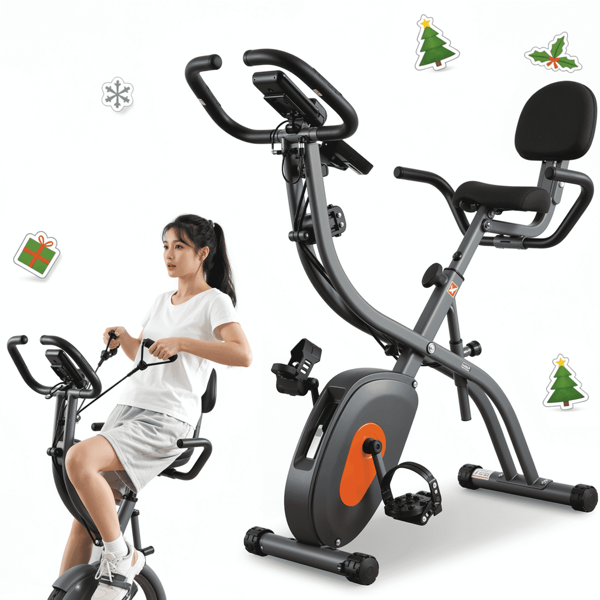 Naipo Folding Exercise Bike 3 in 1 Magnetic Stationary Recumbent Bike 10 Level Resistance for Home Use with Arm Resistance Bands - NAIPO