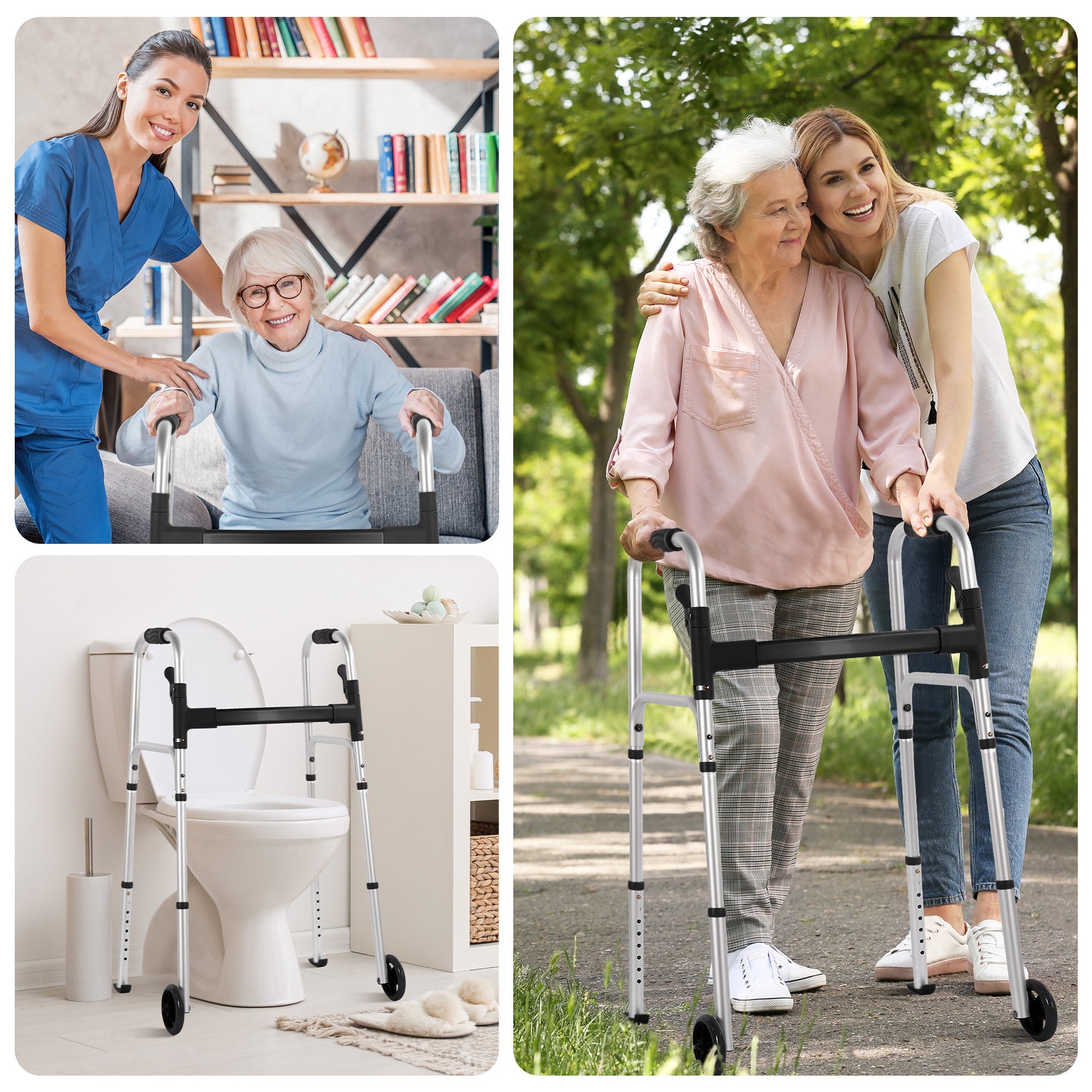 Naipo Folding Walkers for Seniors,Lightweight Mobility Walker with Trigger Release and Glide Skis,Silver - NAIPO