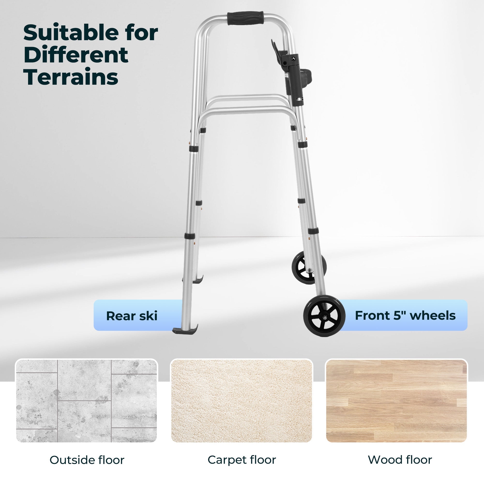 Naipo Folding Walkers for Seniors,Lightweight Mobility Walker with Trigger Release and Glide Skis,Silver - NAIPO