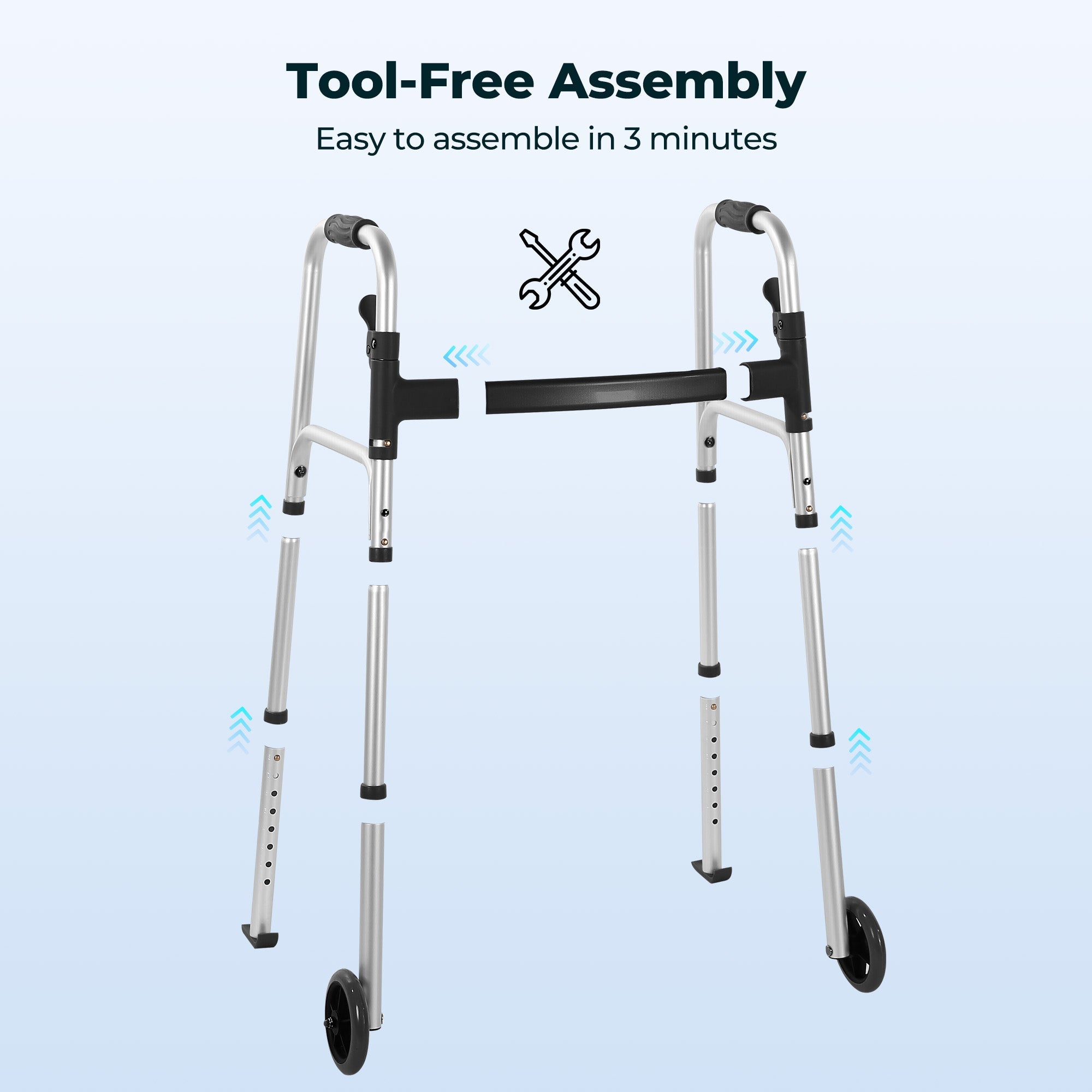 Naipo Folding Walkers for Seniors,Lightweight Mobility Walker with Trigger Release and Glide Skis,Silver - NAIPO