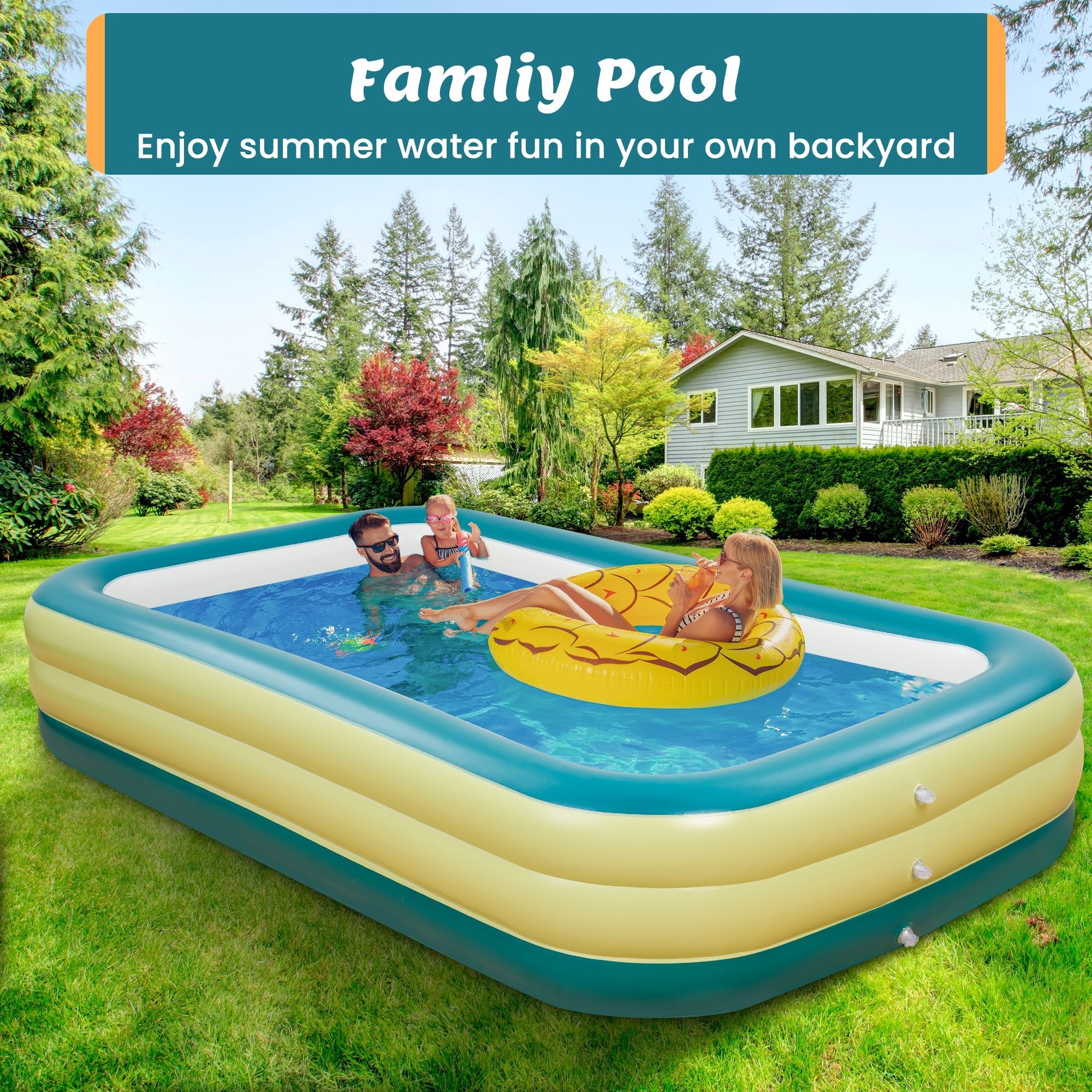 Naipo Inflatable Swimming Pool 120"x72"x22" Blow up Pool , Full - Sized Above Ground Family Pool, Summer Water Party, Backyard, Outdoor Beach Garden Lawn , Yellow - NAIPO