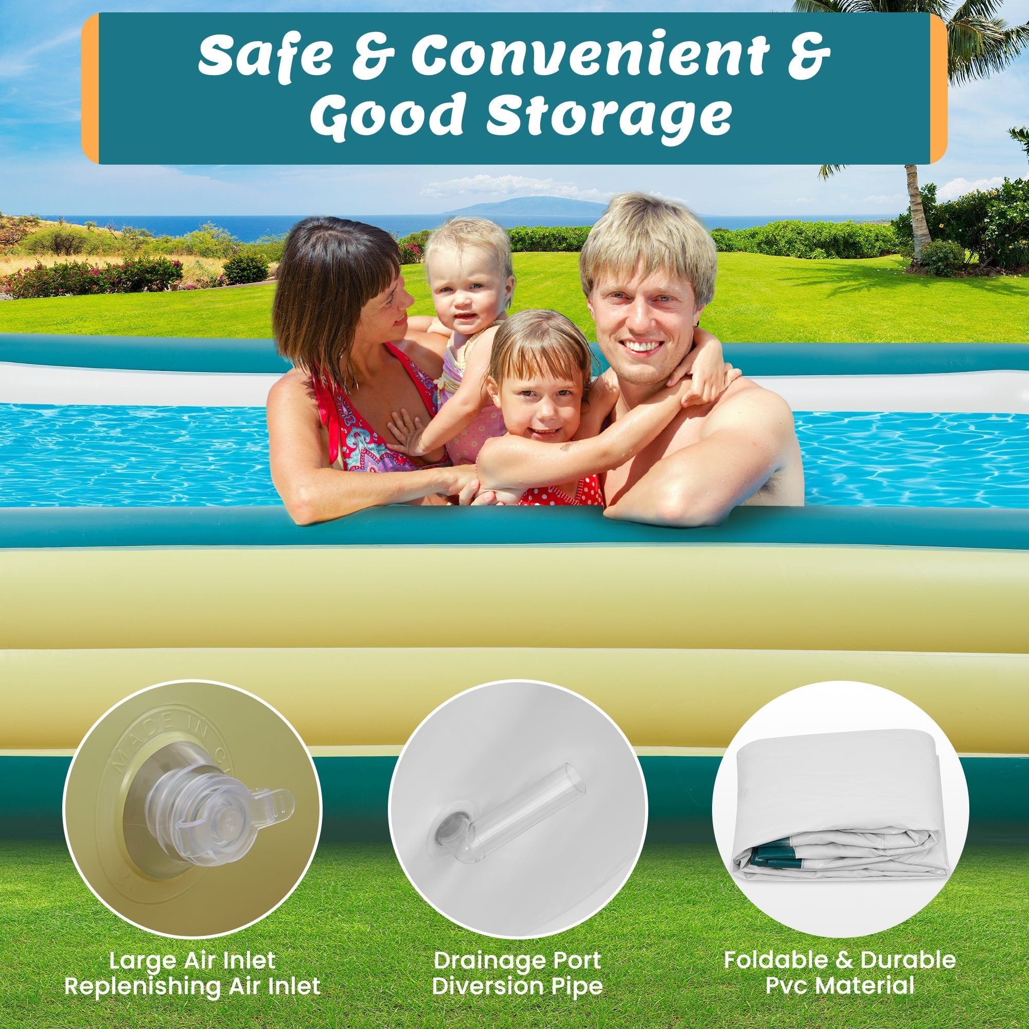 Naipo Inflatable Swimming Pool 120"x72"x22" Blow up Pool , Full - Sized Above Ground Family Pool, Summer Water Party, Backyard, Outdoor Beach Garden Lawn , Yellow - NAIPO
