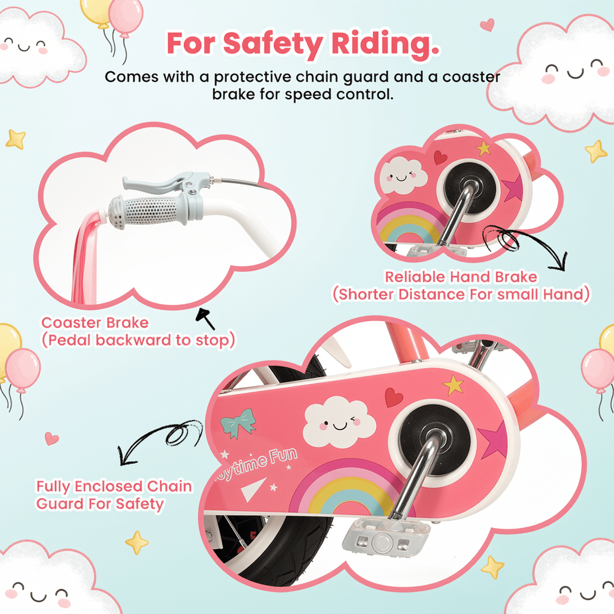 Naipo Kids Bike 18Inch Girls Bike for 3 - 10 Years Old Girls Boys, Princess Bicycle, Toddler Bike Height 45" - 54" With Kickstand Training Wheels Lightweight Frame for Easy Riding Handbrake Streamer Basket Included, Pink - NAIPO