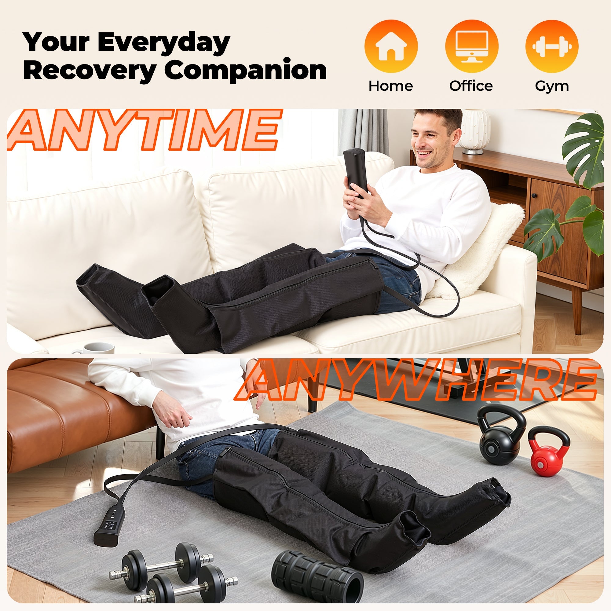 Naipo Leg Massager for Circulation and Pain Relief, Air Compression Foot Calf Thigh Massager with 6 Modes, Help for Muscle Relaxation, Gift for Mom Dad - NAIPO