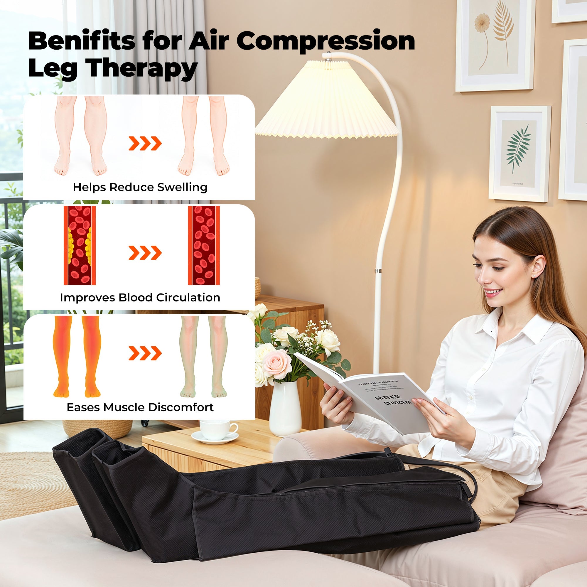 Naipo Leg Massager for Circulation and Pain Relief, Air Compression Foot Calf Thigh Massager with 6 Modes, Help for Muscle Relaxation, Gift for Mom Dad - NAIPO