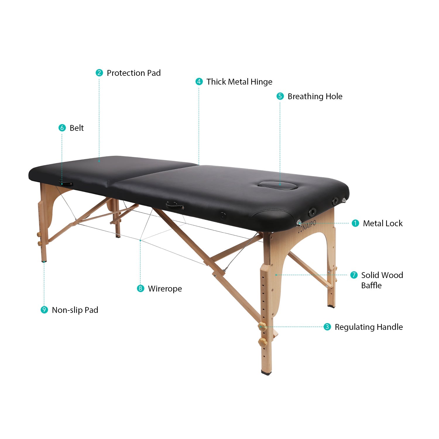 Naipo MGBC - 201H Portable Massage Table with 2 Fold Wooden - NAIPO