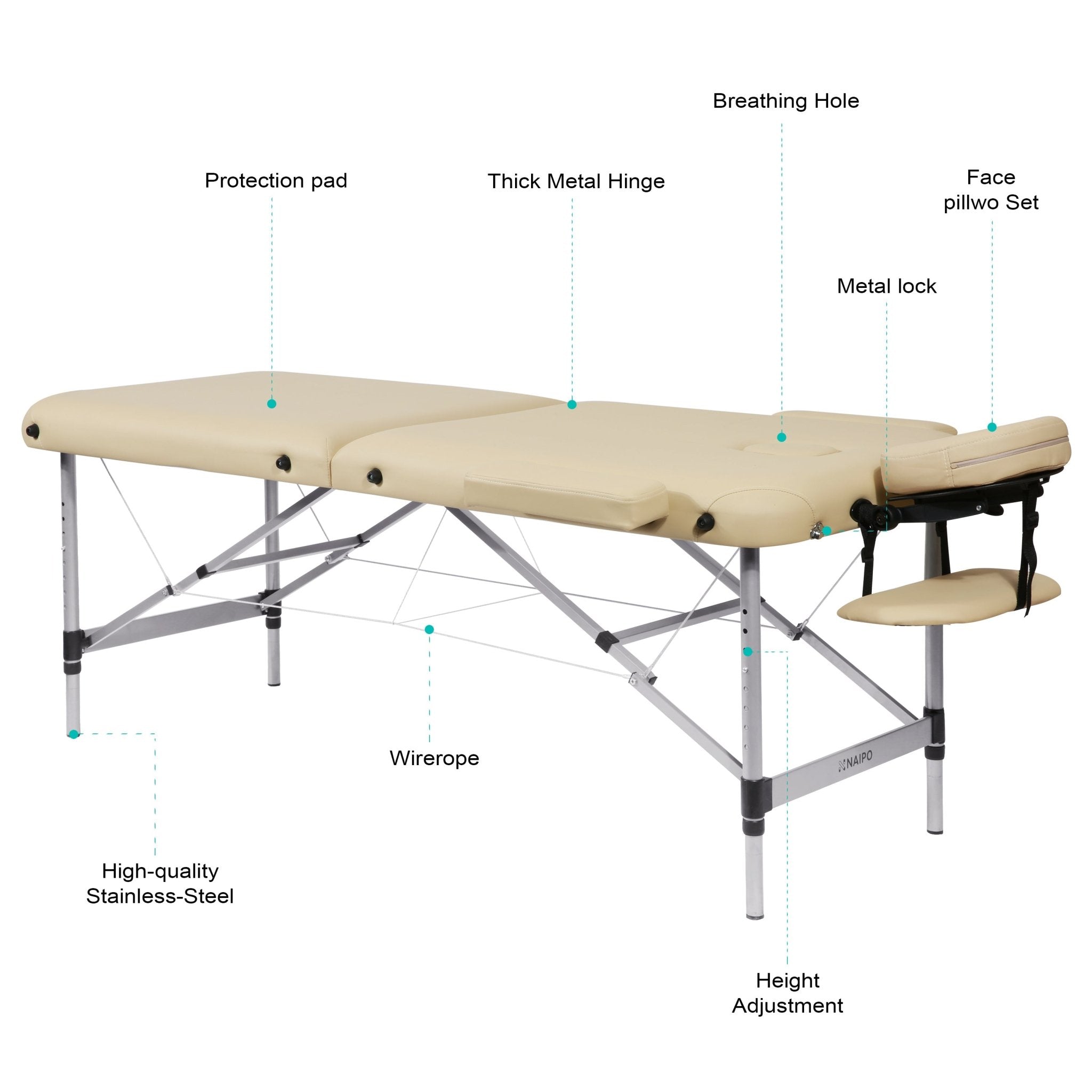Naipo MGBC - 211H Two - fold portable Massage Table with Aluminum Feet - NAIPO