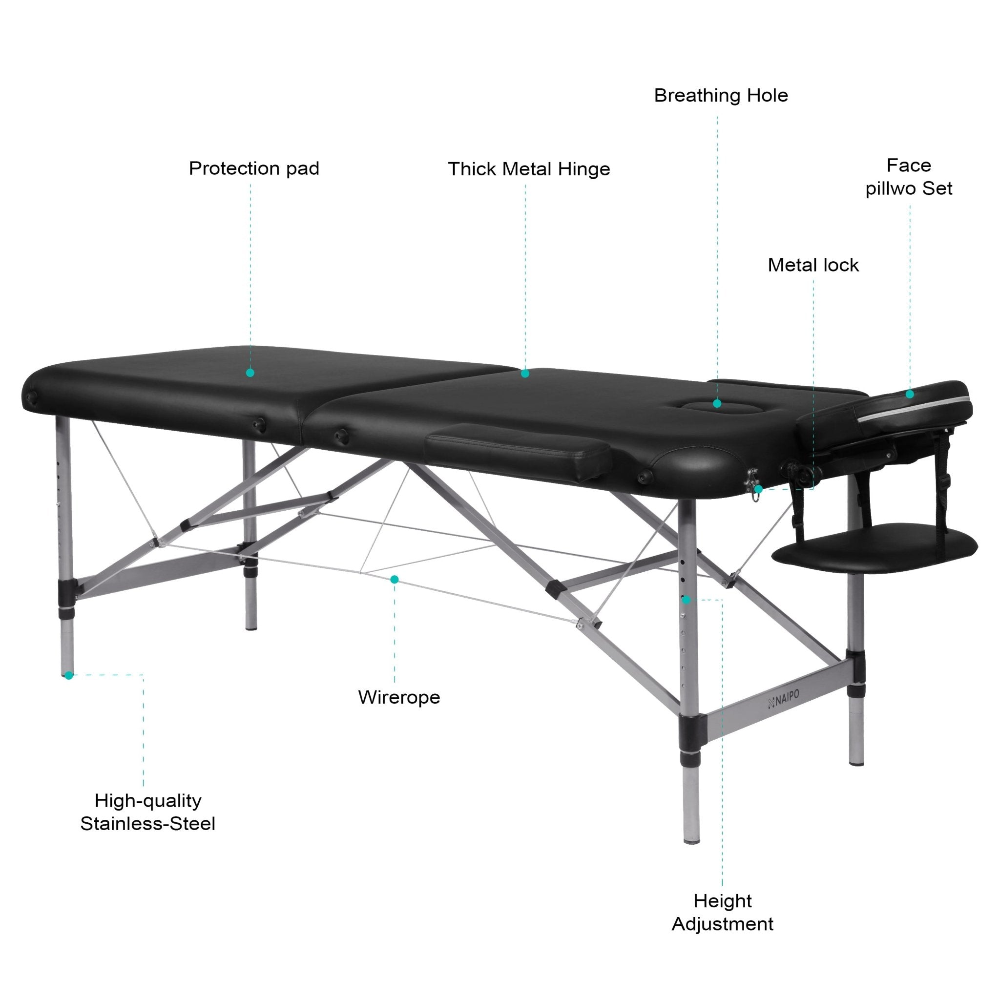 Naipo MGBC - 211H Two - fold portable Massage Table with Aluminum Feet - NAIPO
