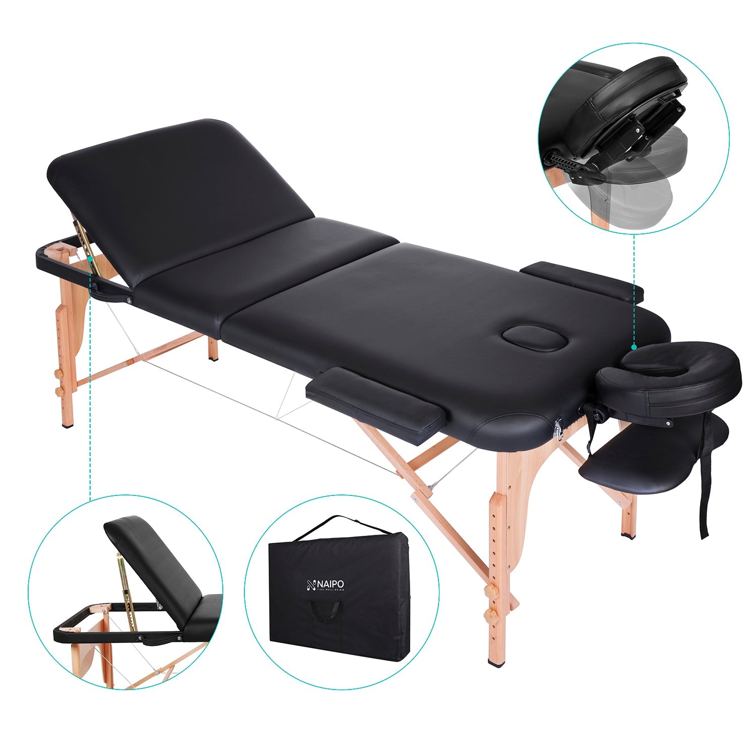 Naipo MGBC - 302 Three - fold portable Massage Table with Wooden Feet - NAIPO