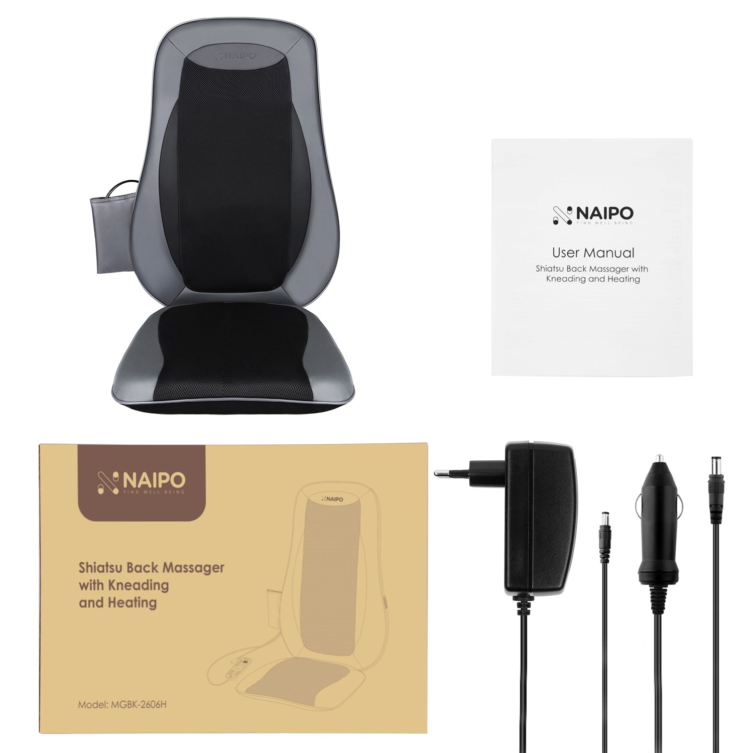 Naipo MGBK - 2606H Shiatsu Back Massager with Heat, Deep Kneading, Rolling and Vibration - NAIPO