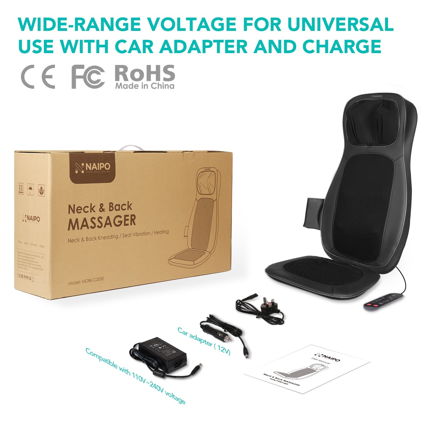 Naipo MGBK - C2030 Neck & Back Massager with Heat & Vibration - NAIPO