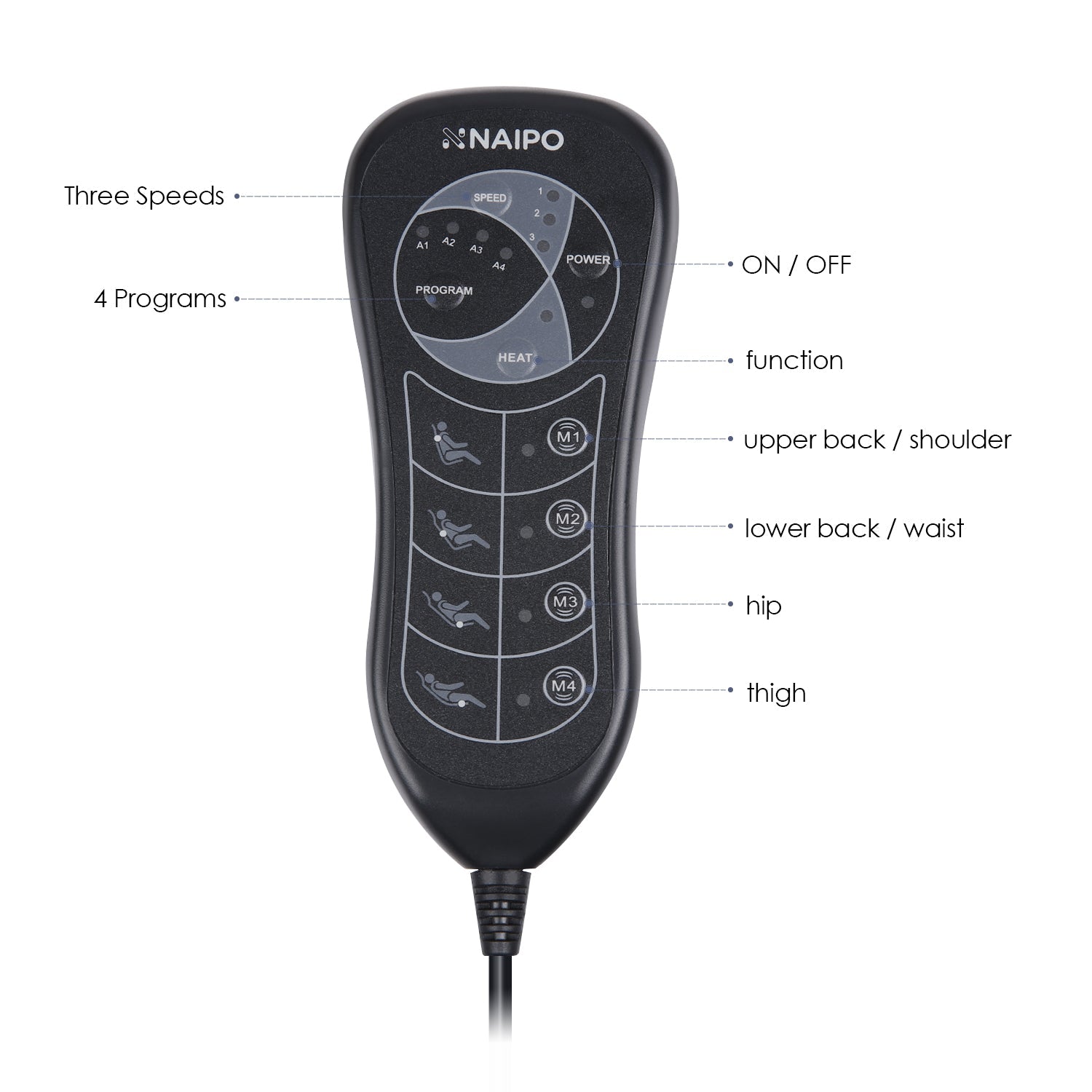Naipo MGC - 168 Portable Seat Cushion with Vibration and Heat - NAIPO