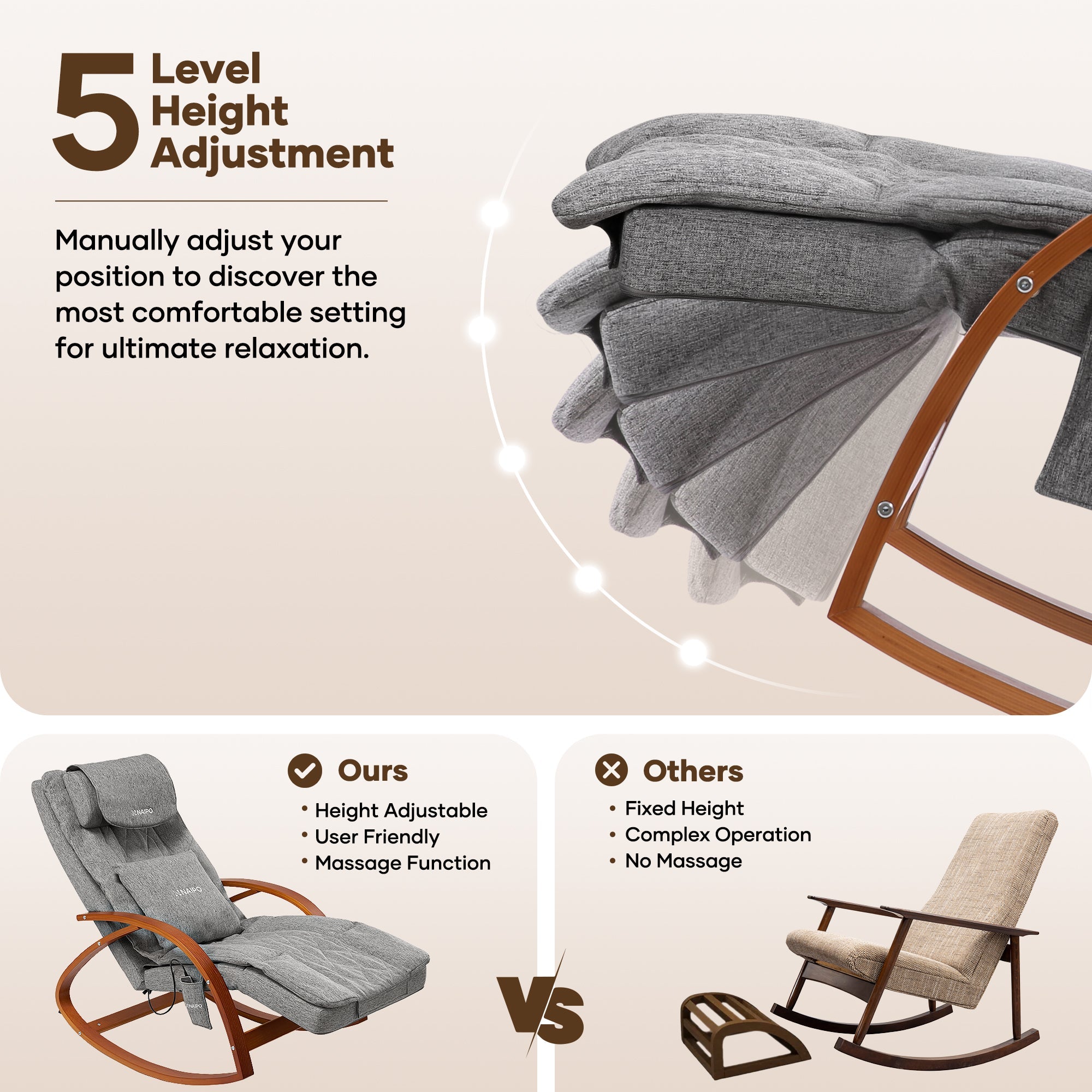 NAIPO MGC - 2300P Rocking Wooden Massage Chair - Christmas Gift for Him/Her - NAIPO