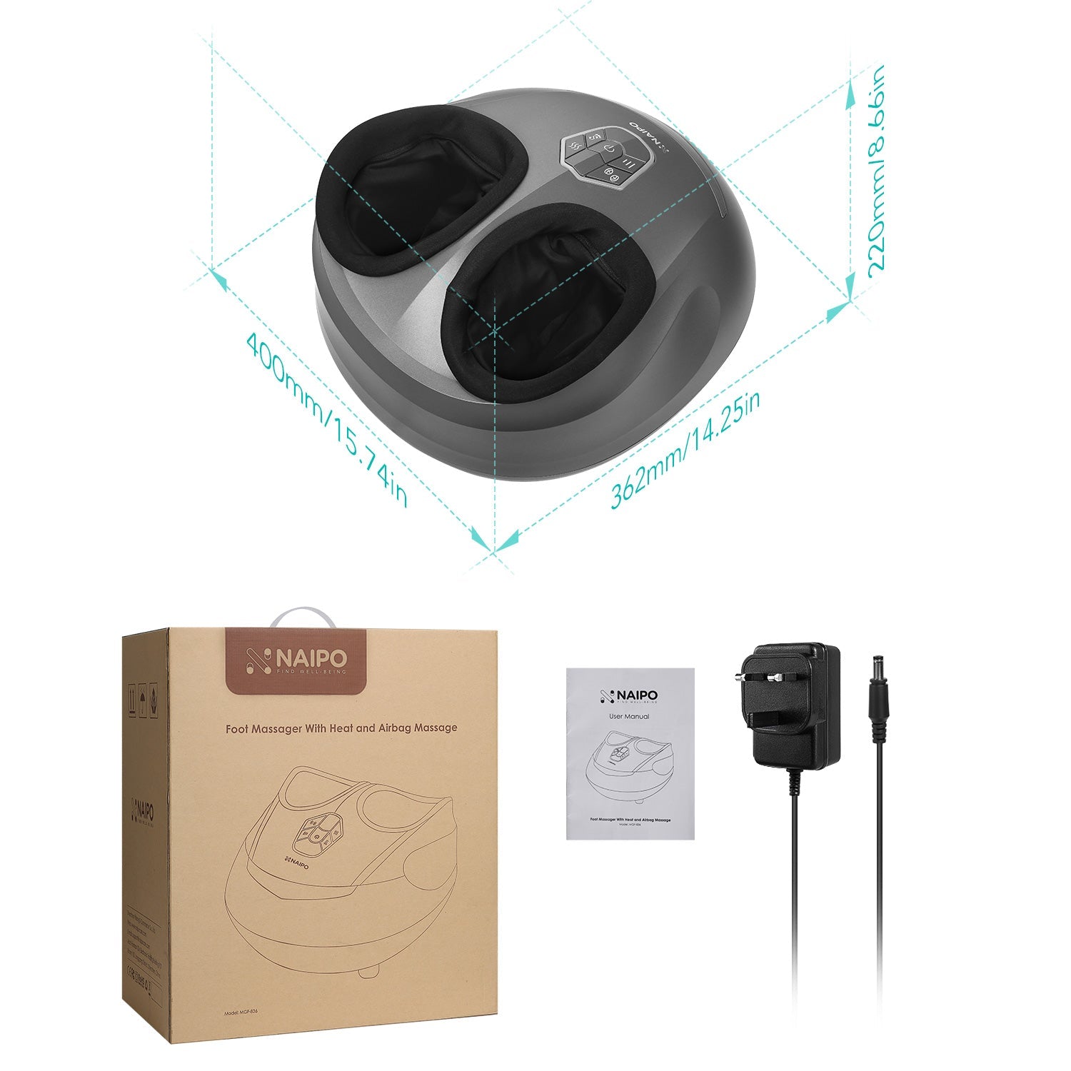 Naipo MGF - 836 Foot Massager with Heat and Airbag Massage - NAIPO