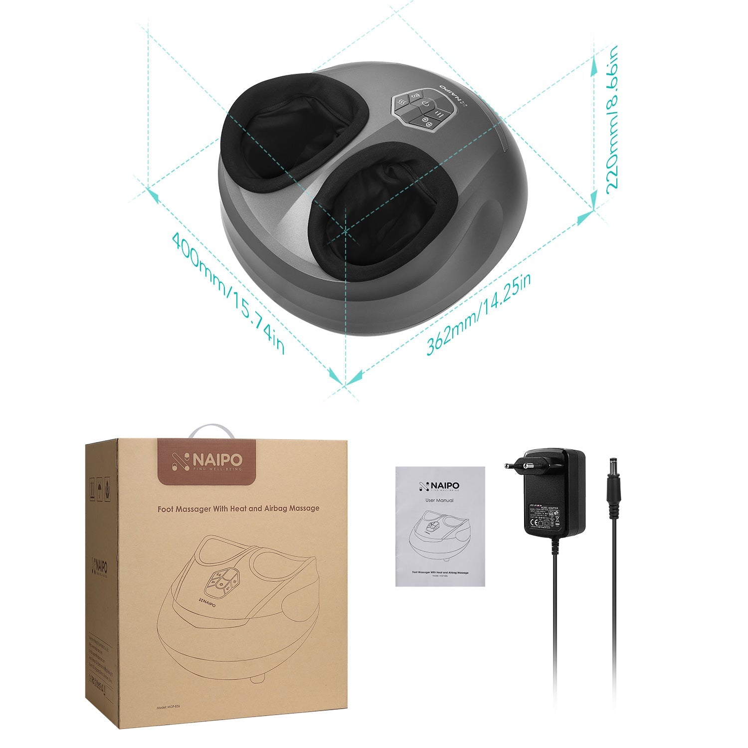 Naipo MGF - 836 Foot Massager with Heat and Airbag Massage - NAIPO
