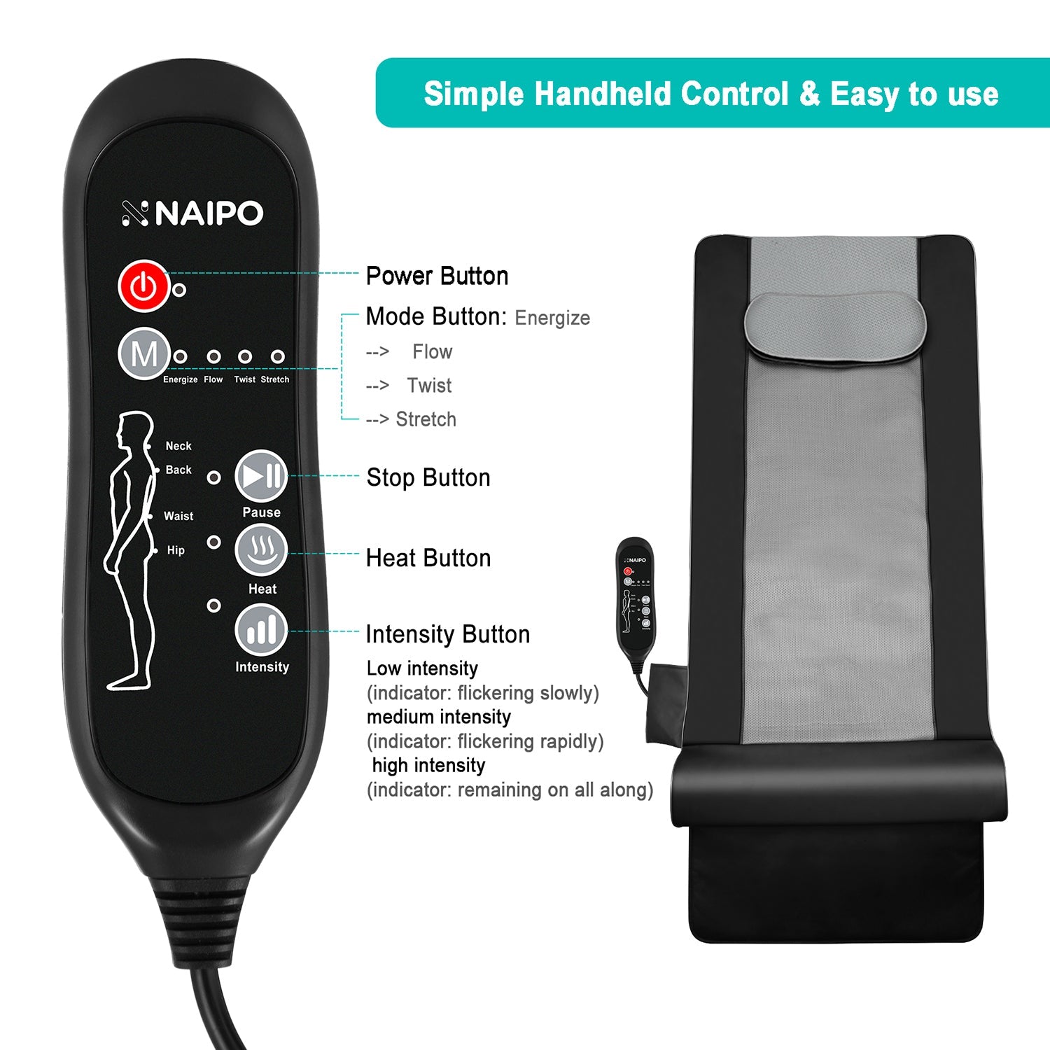 NAIPO MGYM - 8610 Portable Traction Air Yoga Mat with Waist Heated Massage - NAIPO