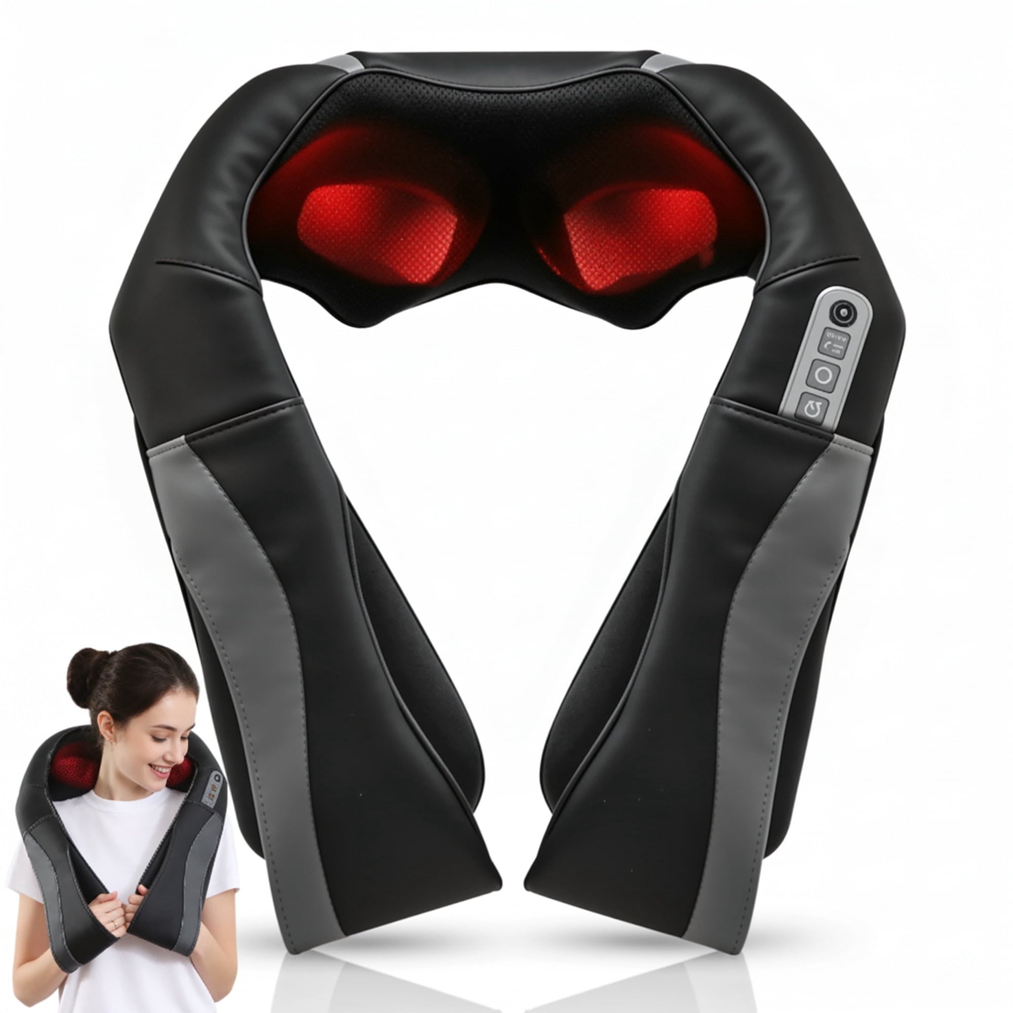 Naipo Neck and Back Massager, 3D Deep Kneading Shiatsu Shoulder Massager with Heat, Gifts for Men Women, Black - NAIPO