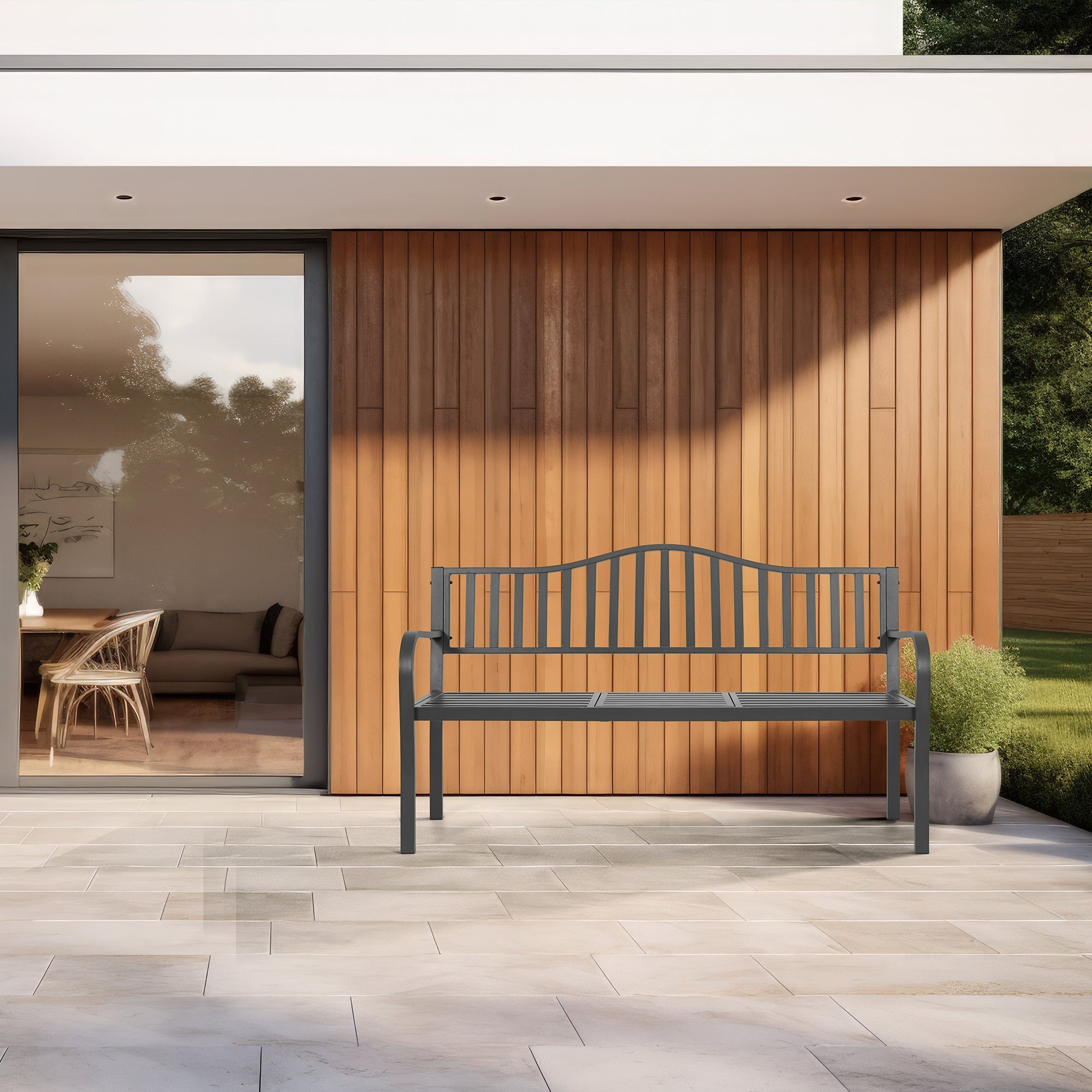 Naipo Outdoor Metal Garden Bench 59" Patio Bench with Built in Table Park Bench, Outside Bench Weather Proof Front Porch Bench, 500lbs - NAIPO