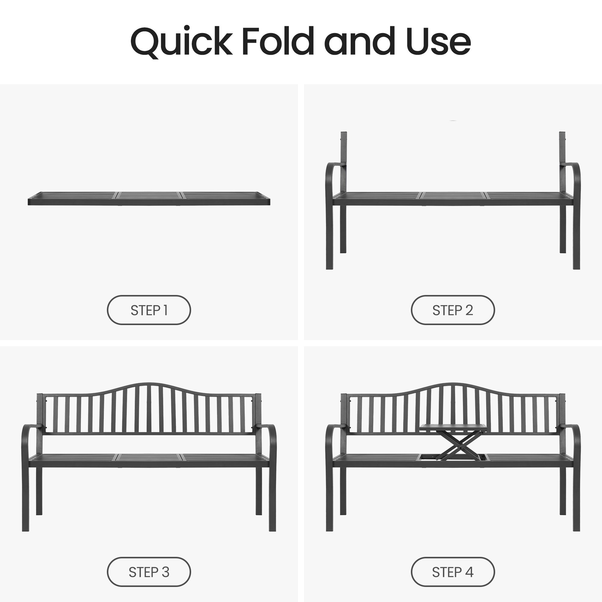 Naipo Outdoor Metal Garden Bench 59" Patio Bench with Built in Table Park Bench, Outside Bench Weather Proof Front Porch Bench, 500lbs - NAIPO