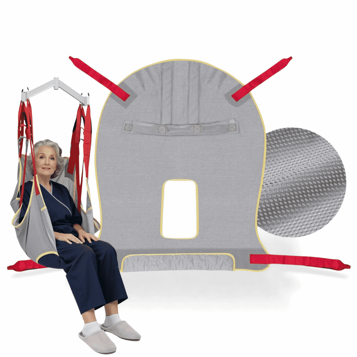 Naipo Patient Lift Sling with Commode Opening, 50"L x 37" Full Body Mesh Secure Bath & Toilet Support Sling for Elderly & Disabled Bed Positioning, 510lbs Weight Capacity - NAIPO