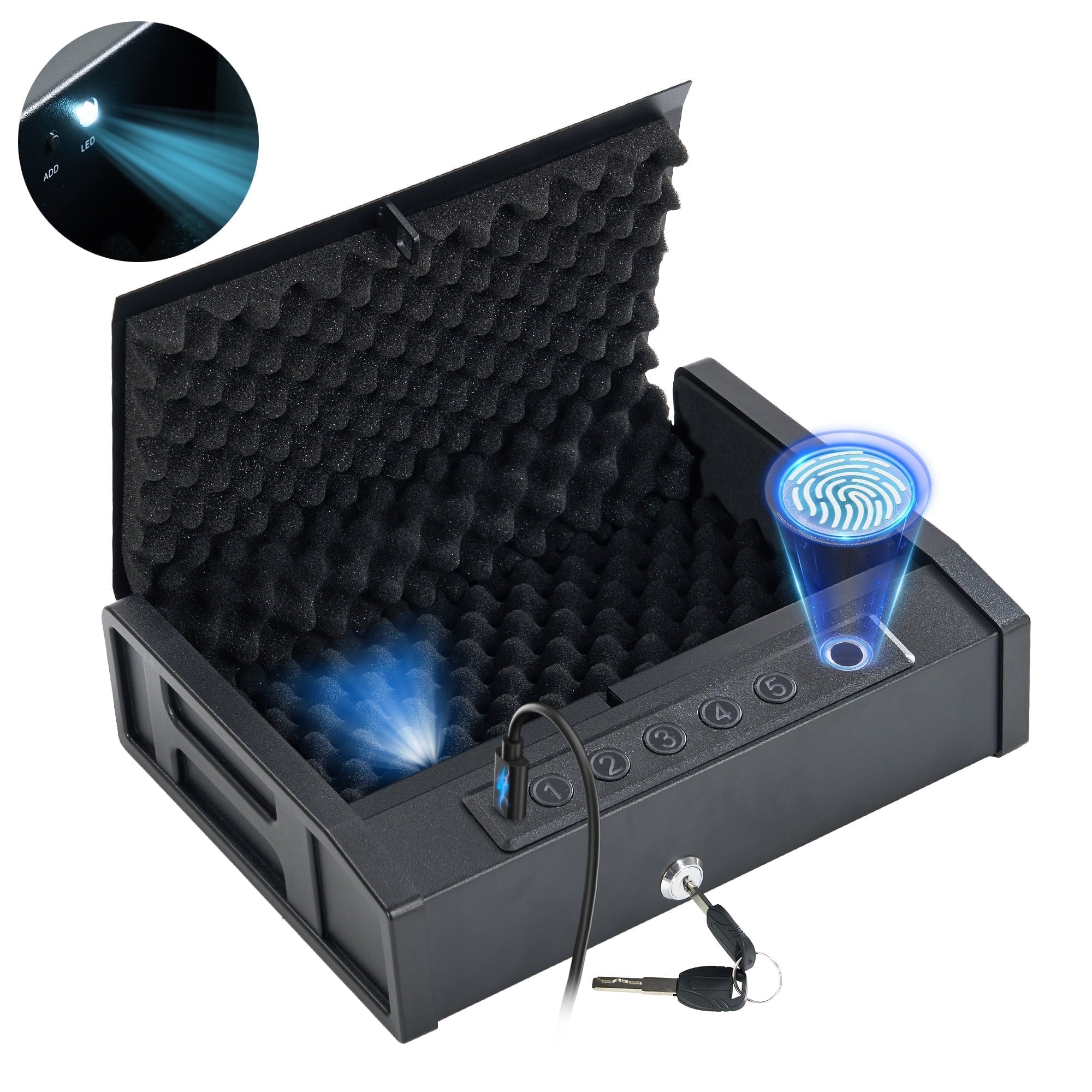 Naipo Portable Gun Safe for 2 Handgun with LED Display Pistols Safe 10 Fingerprint, 5 Password , 2 Keys Gun Safe with Biometric Home Office Handbag - NAIPO