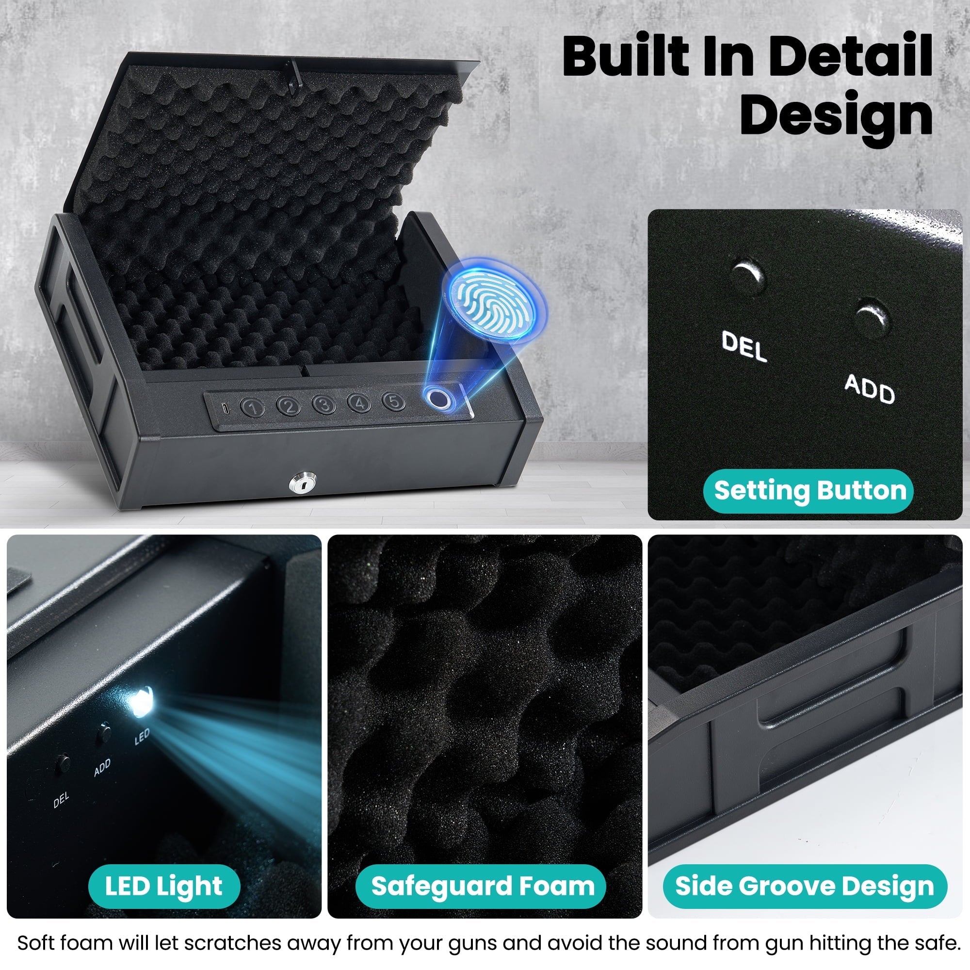 Naipo Portable Gun Safe for 2 Handgun with LED Display Pistols Safe 10 Fingerprint, 5 Password , 2 Keys Gun Safe with Biometric Home Office Handbag - NAIPO