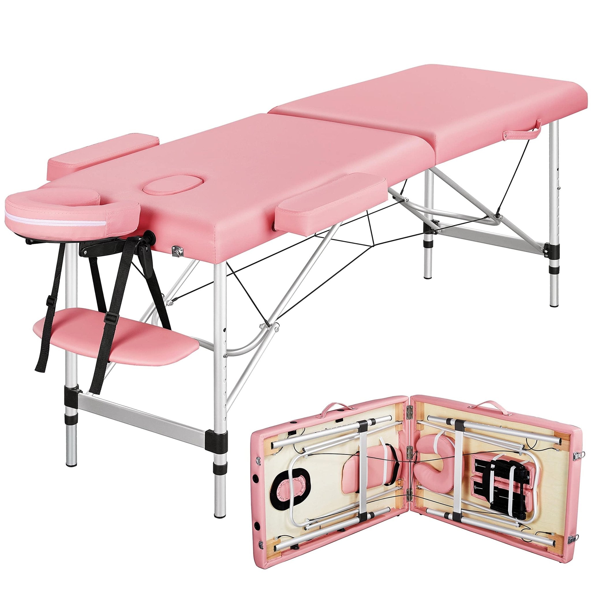 Naipo Portable Massage Table 84 Inch Massage Bed Wide SPA Lash Bed Tattoo Bed Height Adjustable 2 Fold Aluminum Weight Capacity 496LB, Pink Promotion - NAIPO