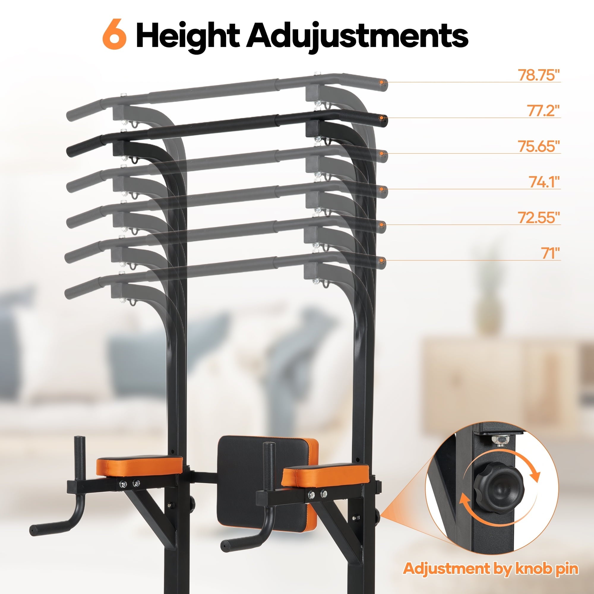 Naipo Power Tower for Home Gym 450LBS 6 Height Levels Adjustable Pull Up Bar Multifunctional Pull Up Dip Station Compact Full Body Workout Equipment - NAIPO