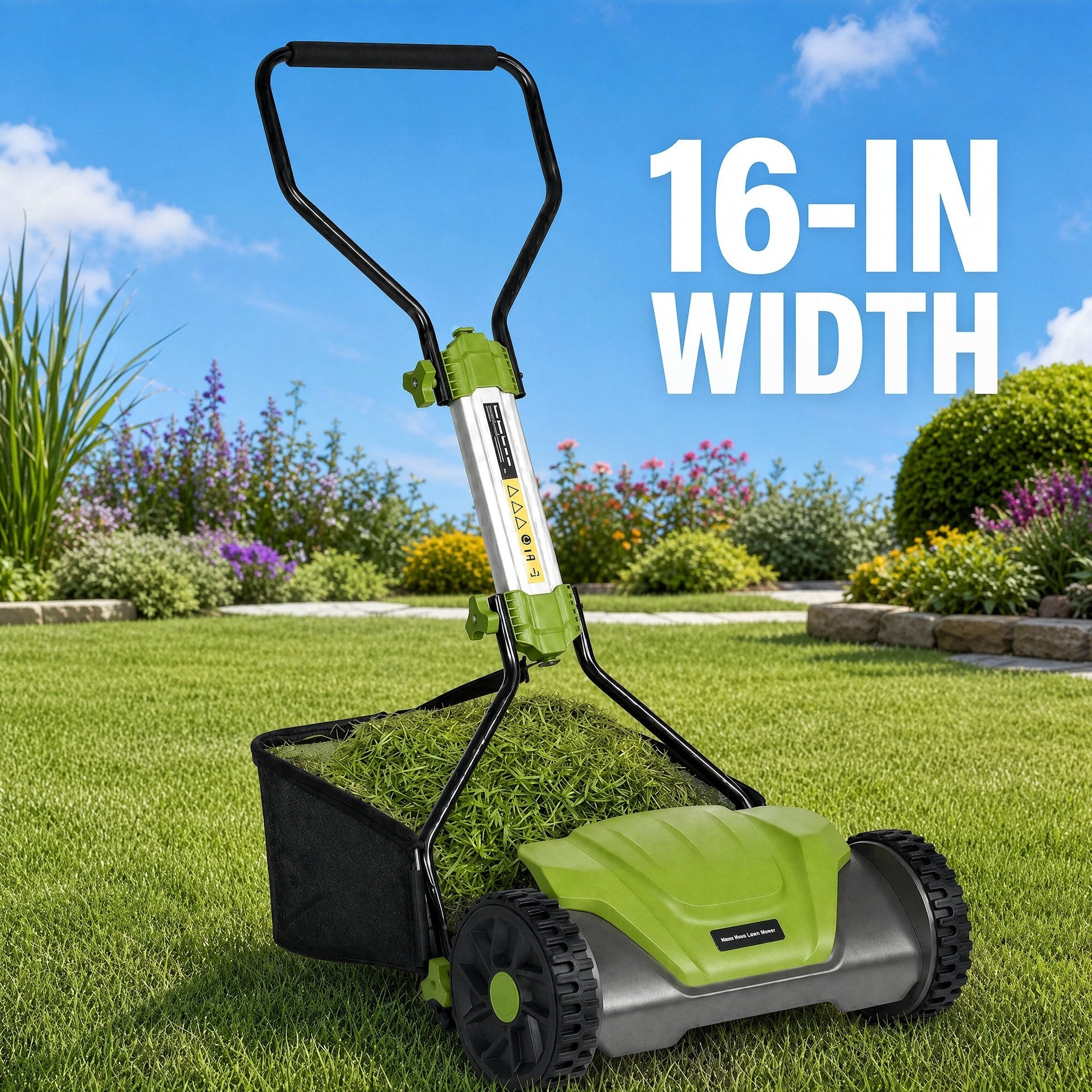 Naipo Push Reel Lawn Mower,16-in Cutting Width, 0.6~1.6 Height Adjustable Manual Push Mower with 5 Blades&8-Gallon Grass Catcher,for Garden/Lawns - NAIPO