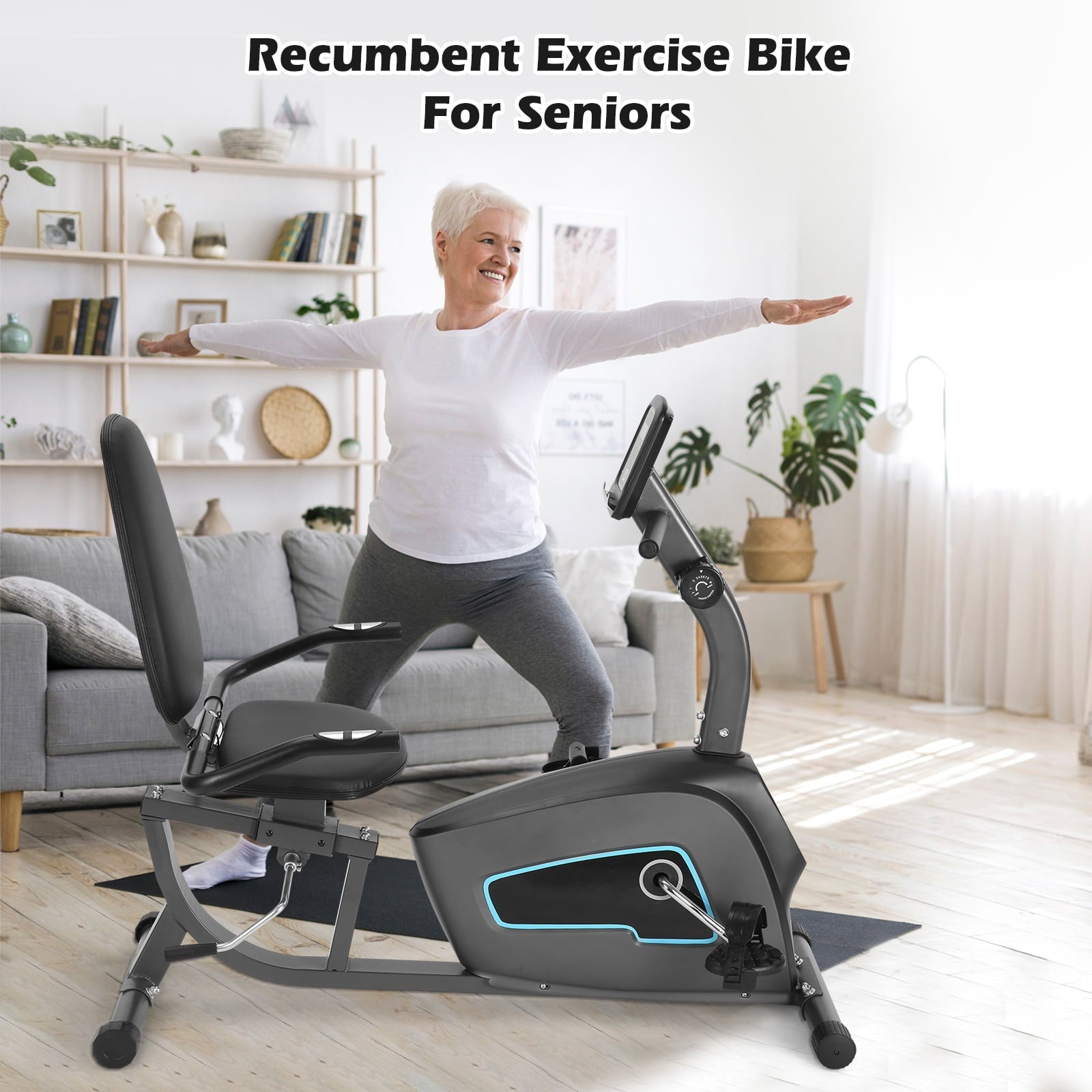 Naipo Recumbent Exercise Bike Stationary Indoor Cycling Bike Quiet 8 Level Adjustable Resistance with Large Heart Rate Handle &LCD Monitor Device Holder for Home Gym Workout 300 lbs Weight Capacity - NAIPO