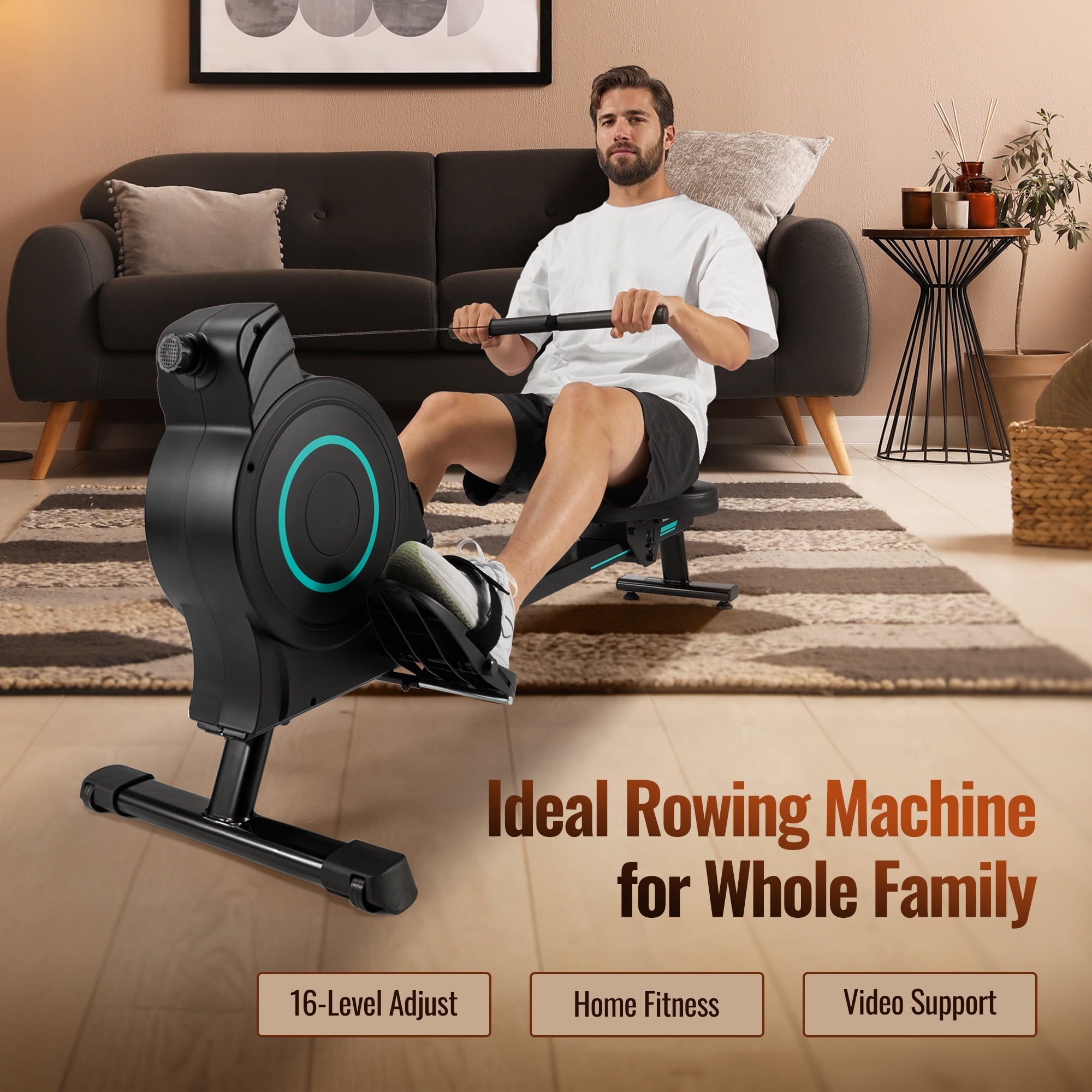 Naipo Rowing Machine Magnetic Cardio Exercise 350lbs Capacity 16 Levels Adjustable Resistance for Home Training - NAIPO