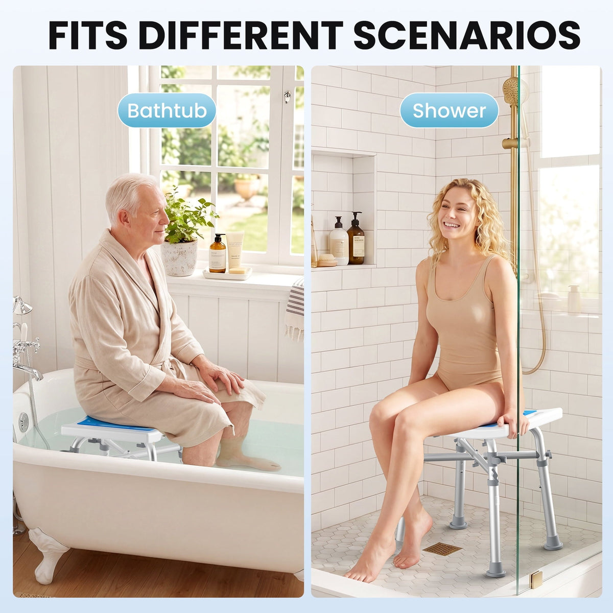Naipo Shower Chair Heavy Duty Tub for Inside Shower Adjustable Height Bathing Stool Seats for Adults, 500lbs Capacity - NAIPO